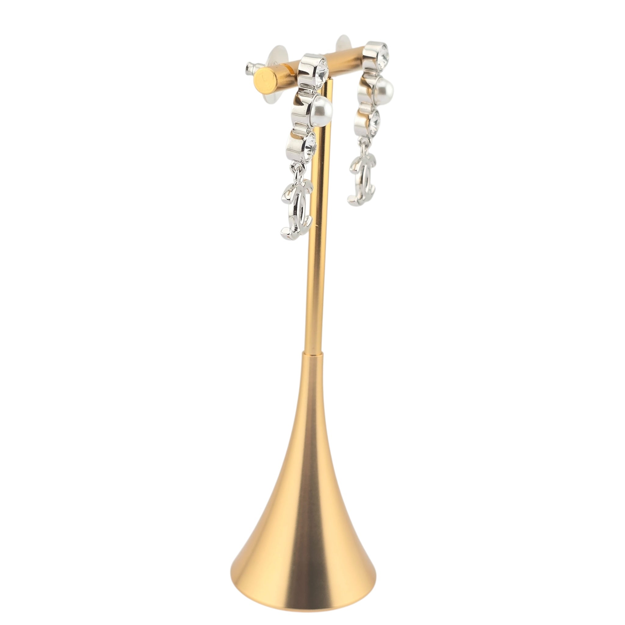 Chanel CC Silver Crystal Pearl Earrings 2025 CHANEL