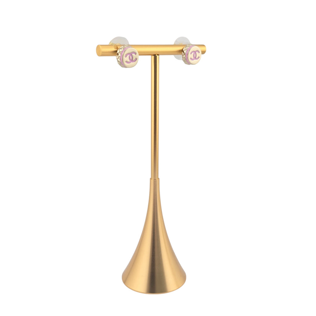 Chanel CC Stud Gold Pink Round Earrings B25 CHANEL