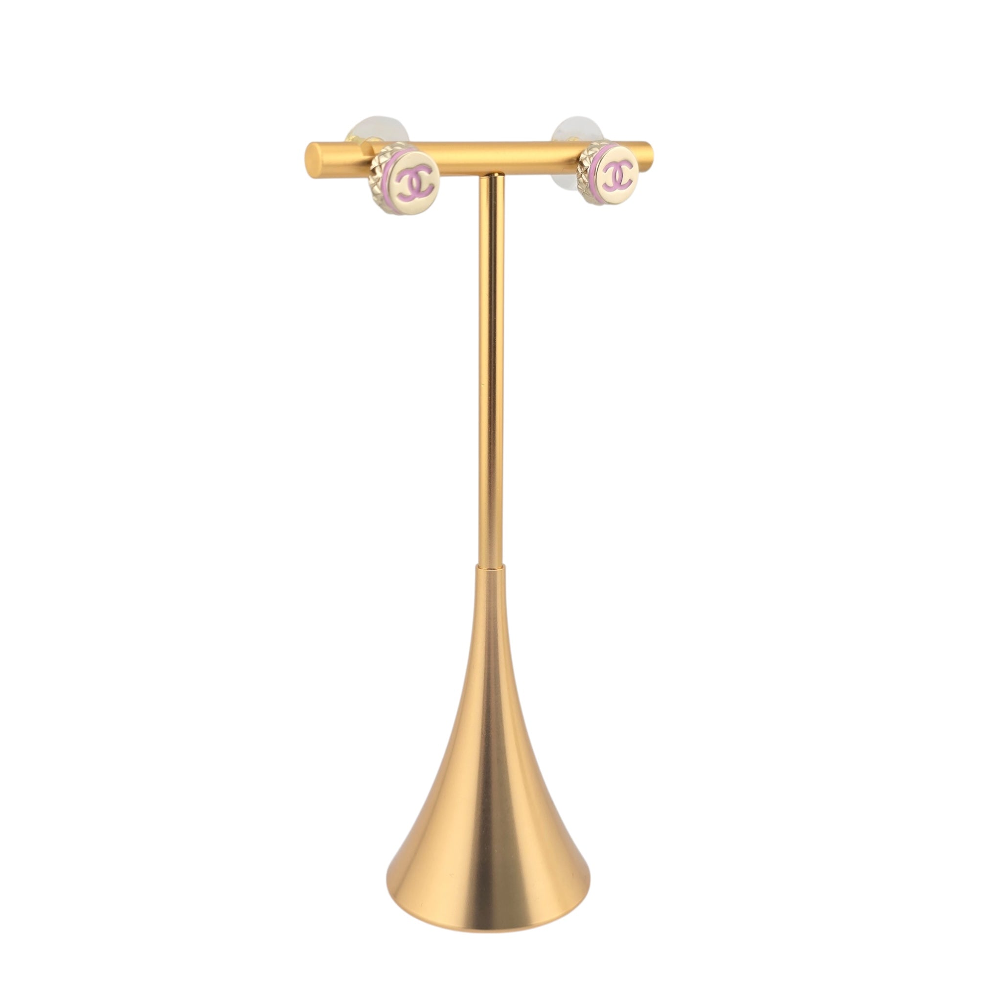 Chanel CC Stud Gold Pink Round Earrings B25 CHANEL