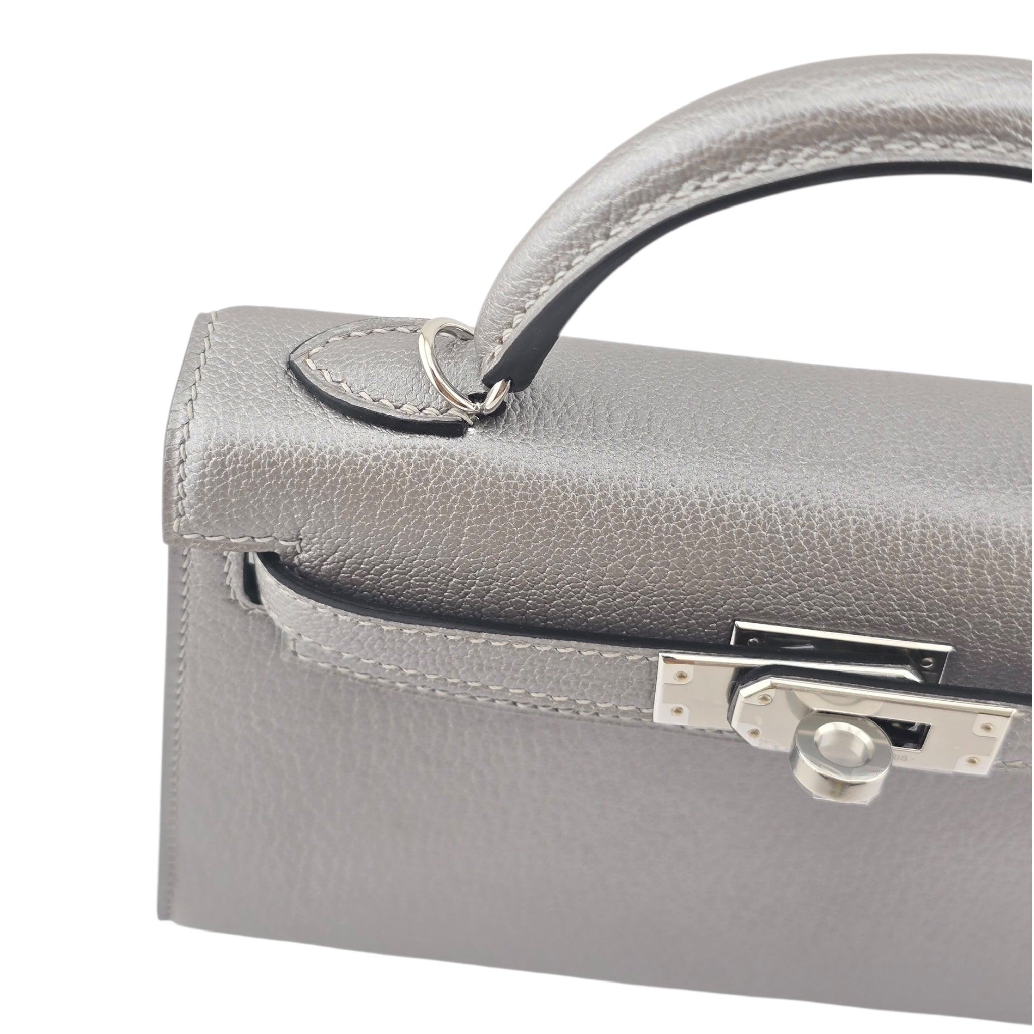 Hermes Mini Kelly II Gris Argente Chevre Chamkilight Palladium Hardware HERMES
