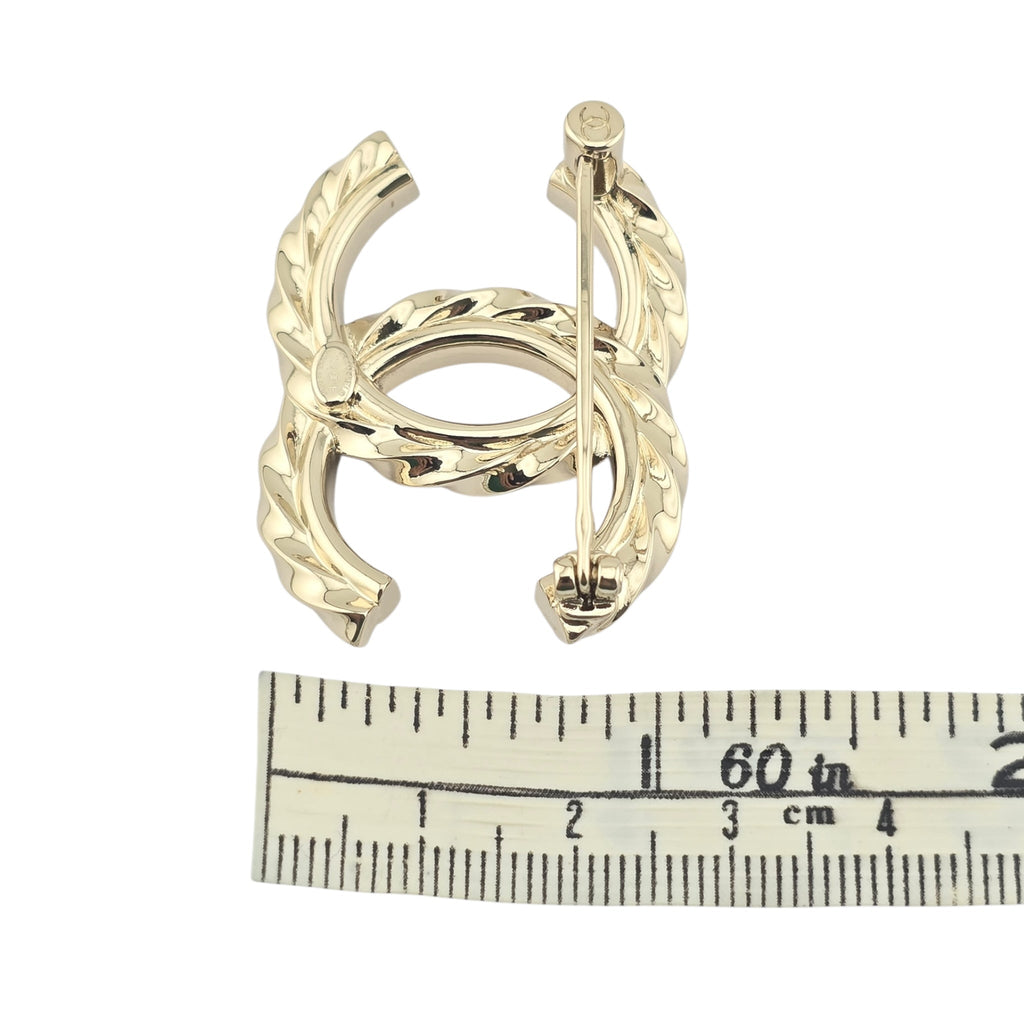Chanel CC Gold Metal Crystal Brooch 2023 CHANEL