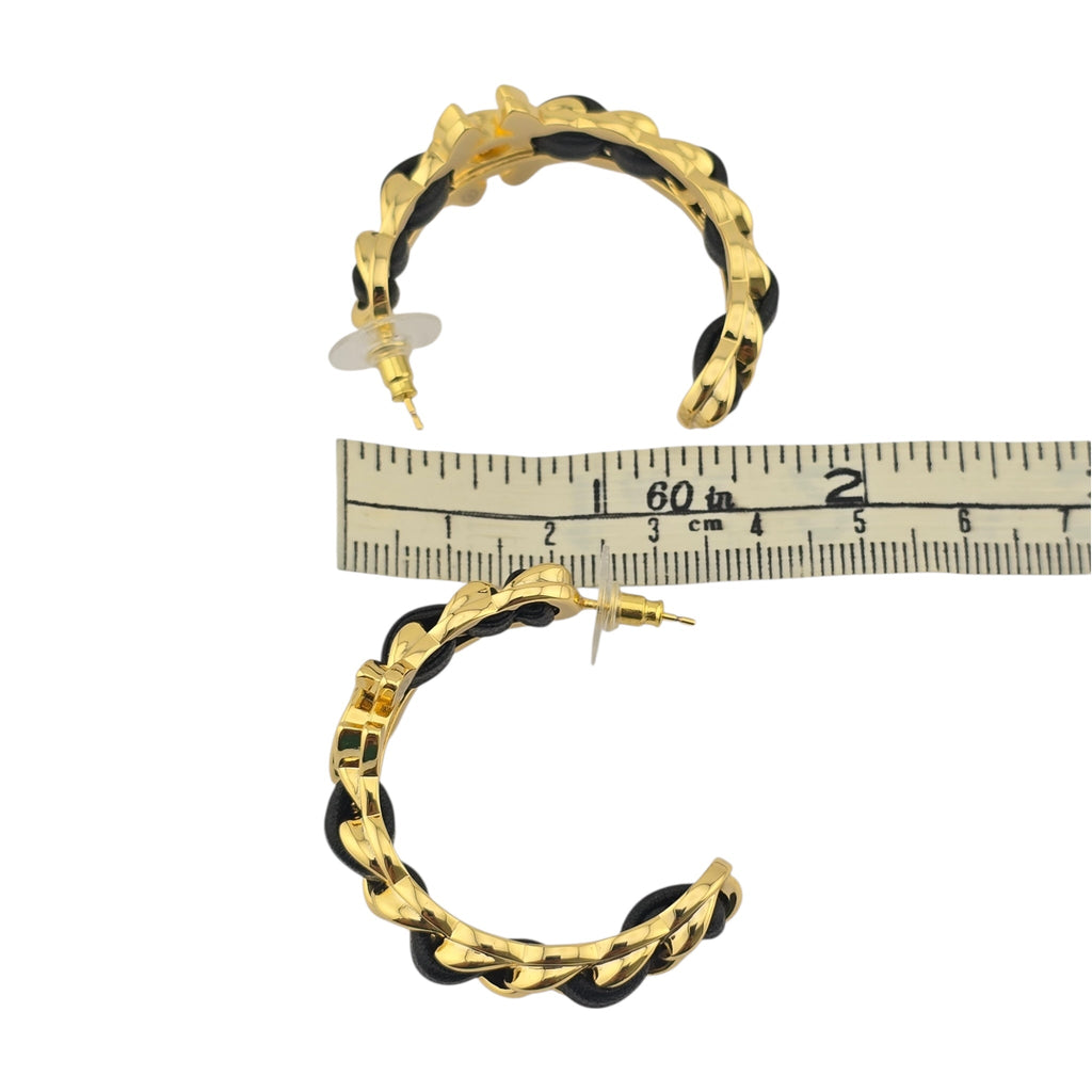 Chanel CC Leather Metal Hoop Earrings 2024 CHANEL