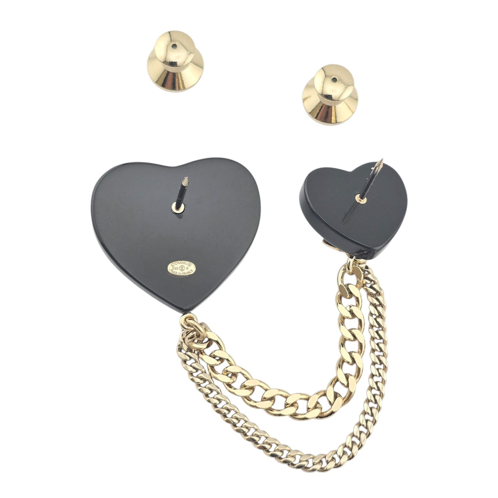 Chanel CC Black Resin Heart Chain Brooch CHANEL