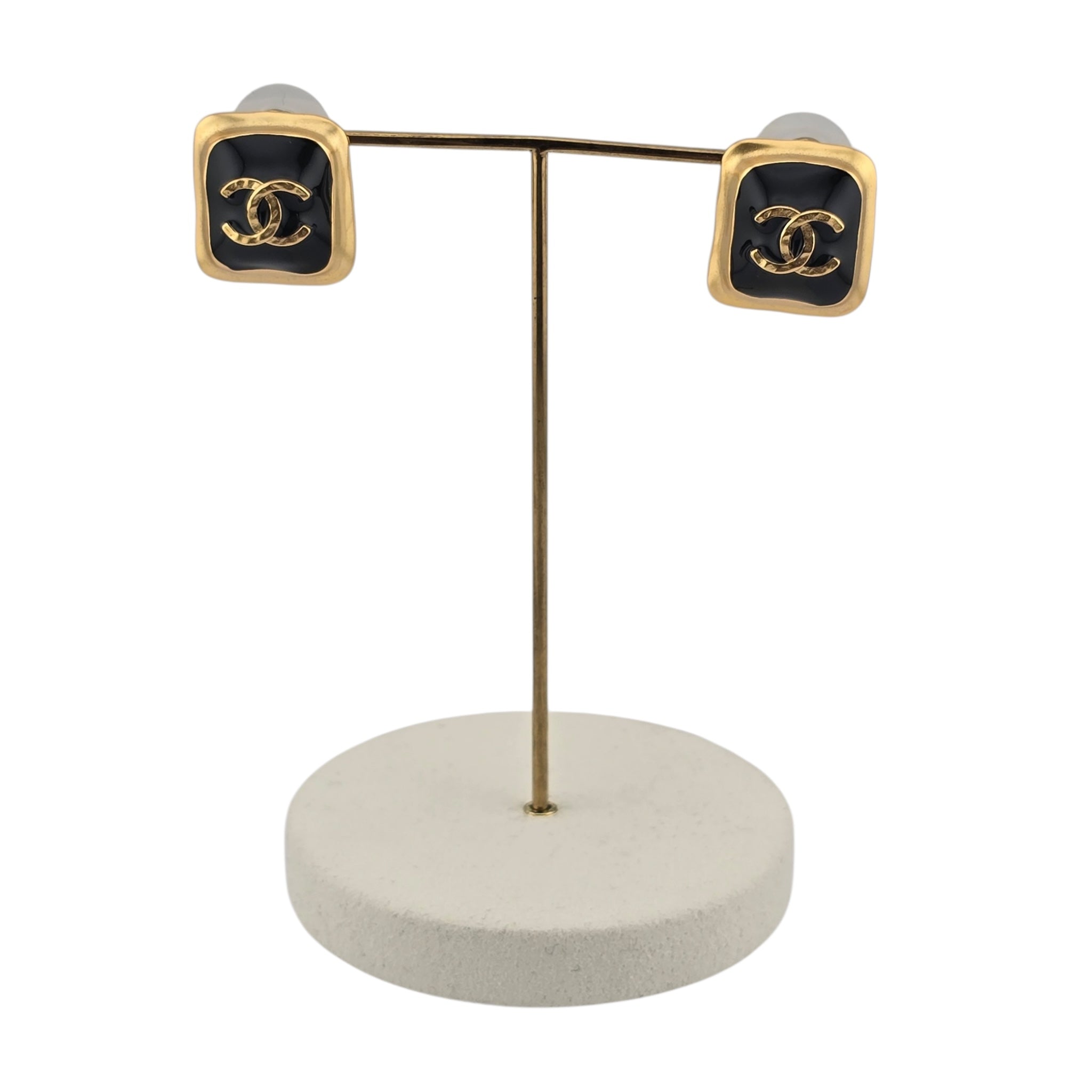 Chanel CC Resin  Gold Black Square Earrings 2023 CHANEL