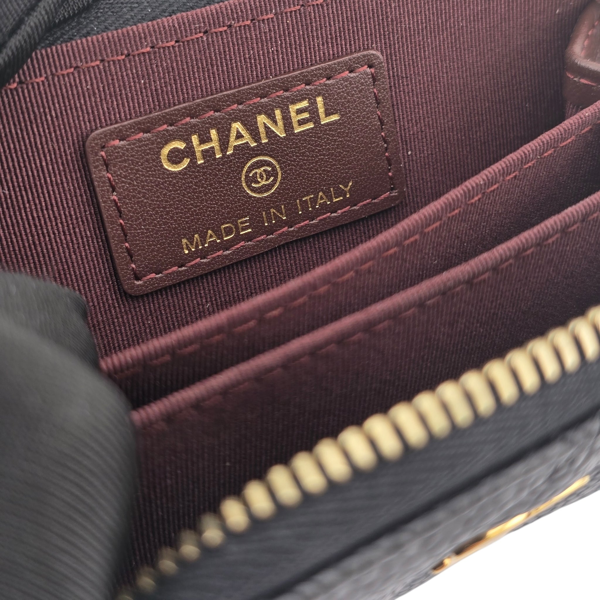 Chanel CC Caviar Classic Zip Coin Purse Card Holder Gold CHANEL