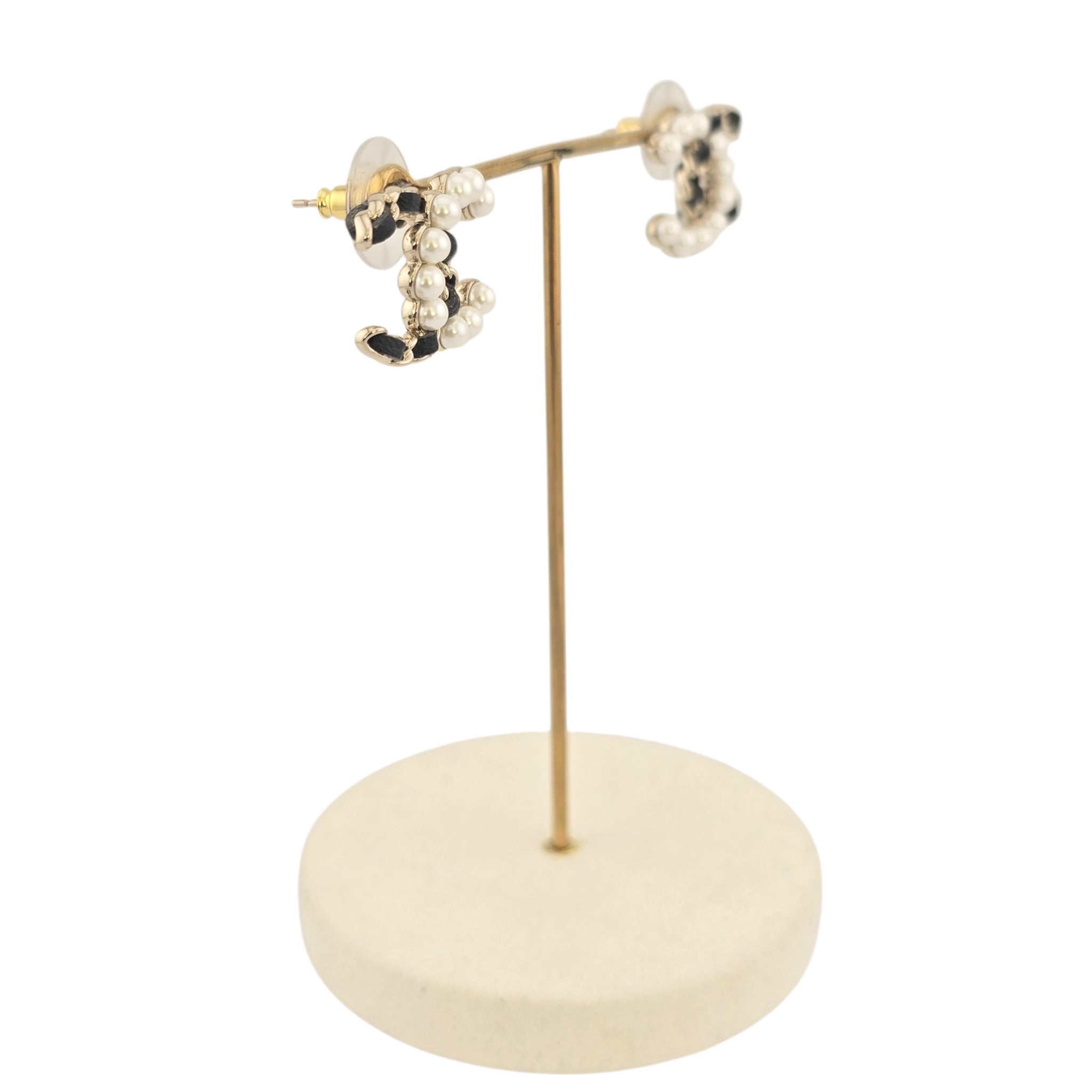 Chanel CC Gold Faux Pearl Leather Stud Earrings 2025 CHANEL