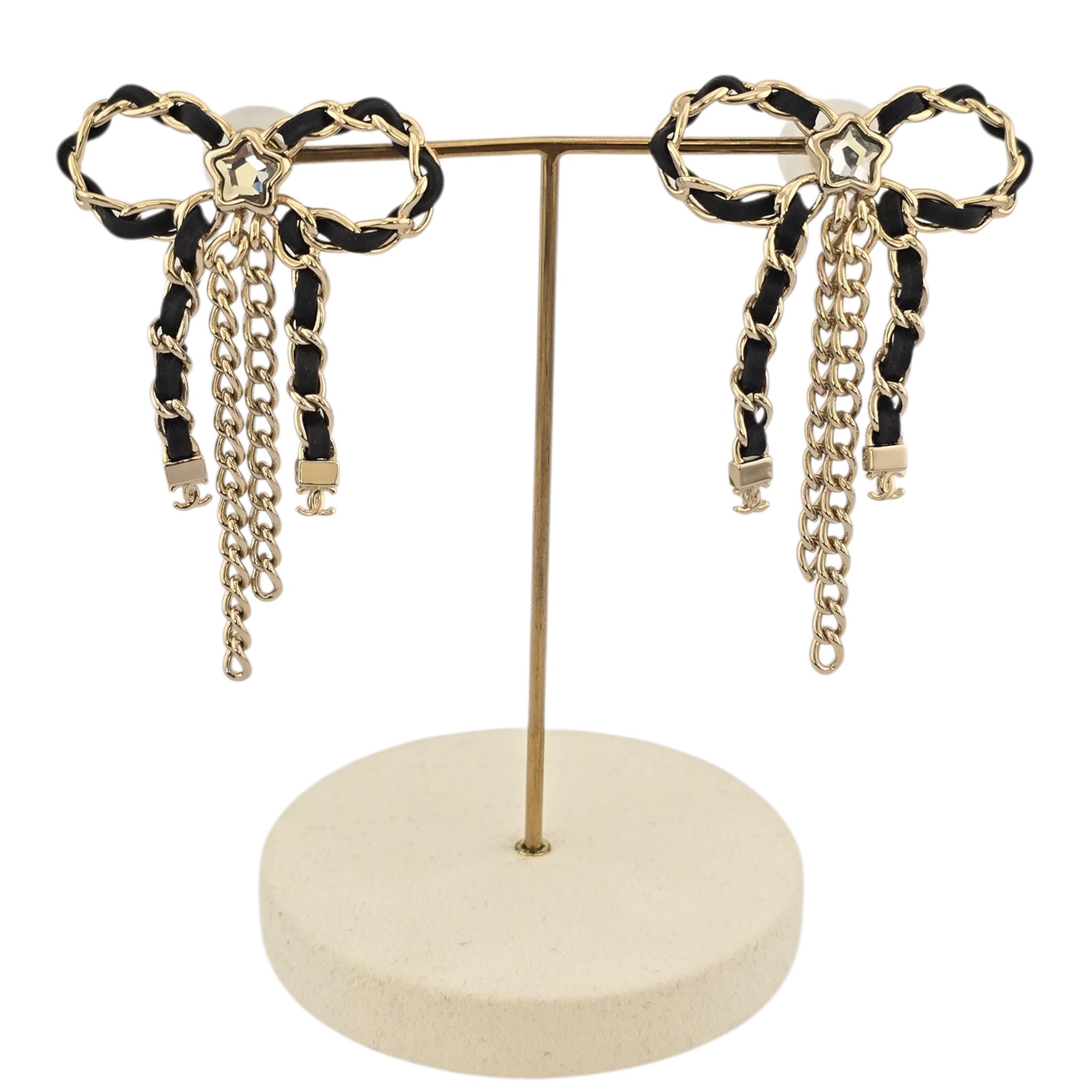 Chanel CC Bow Leather Gold Earrings 2025 CHANEL