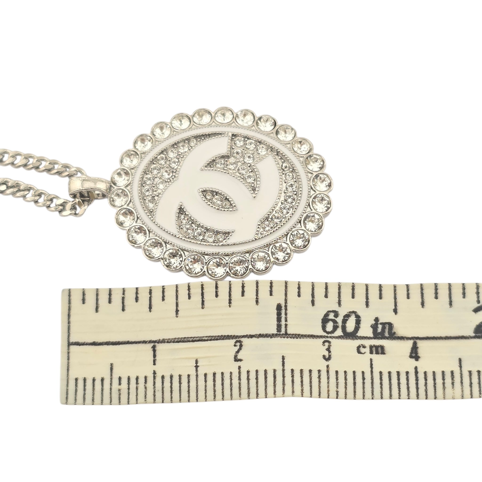 Chanel CC Silver Crystal Oval Pendant Necklace 2025 CHANEL