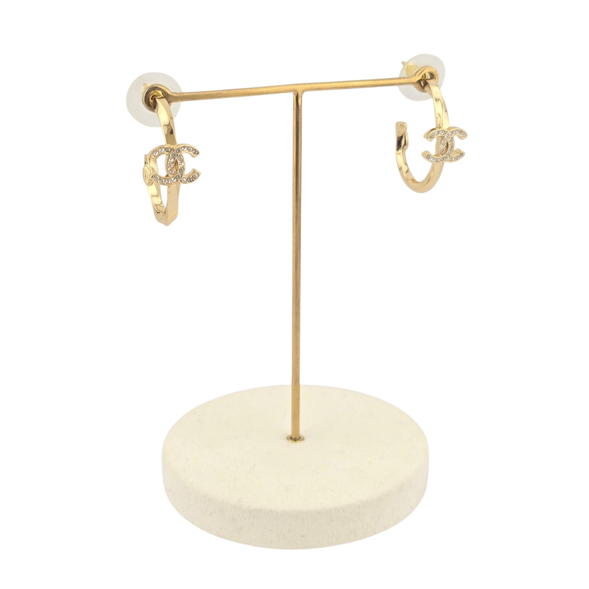 Chanel CC Gold Hoop Crystal Earrings 2025 CHANEL