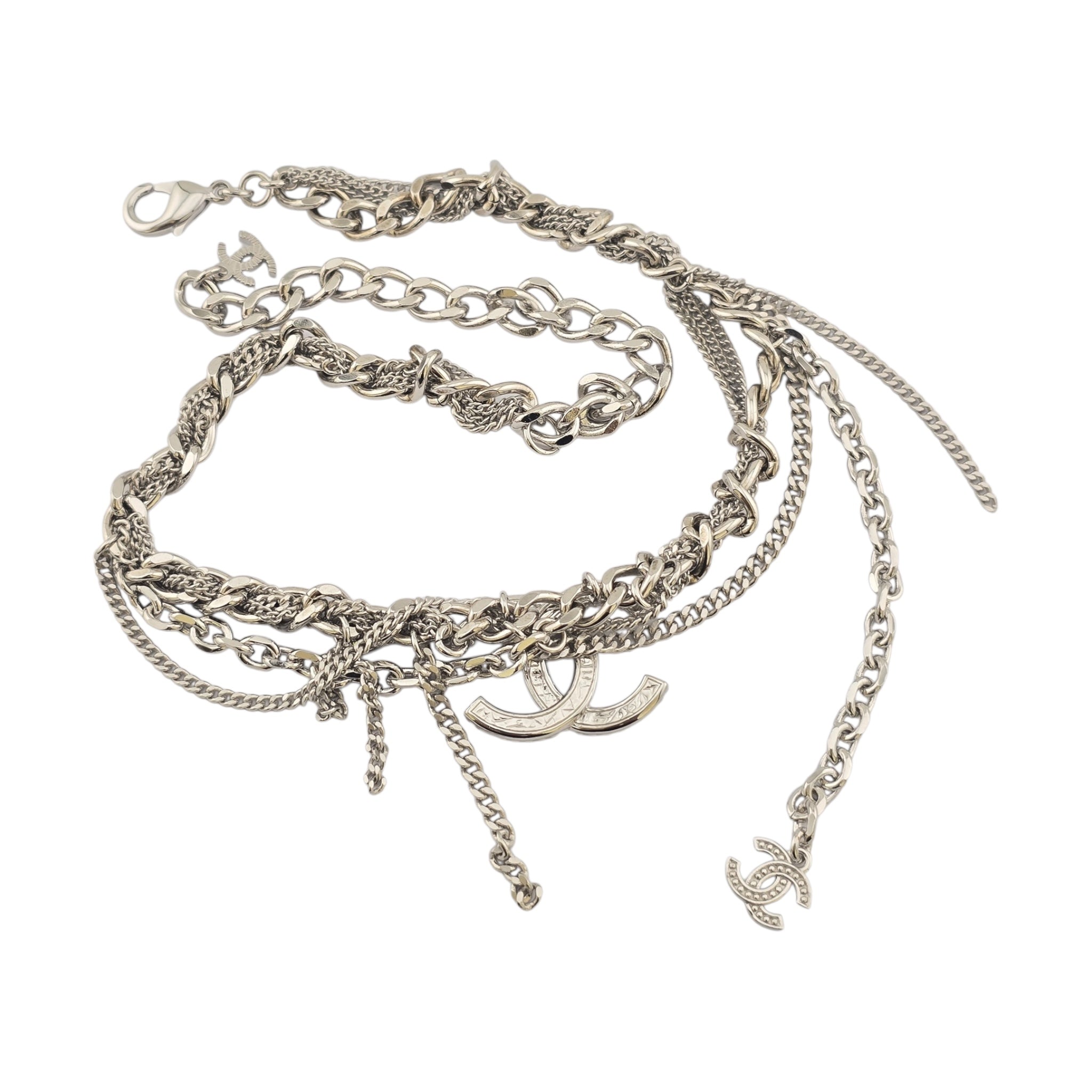 ChanelCC Tangled Multi Chain Choker Necklace Metal with Crystals CHANEL