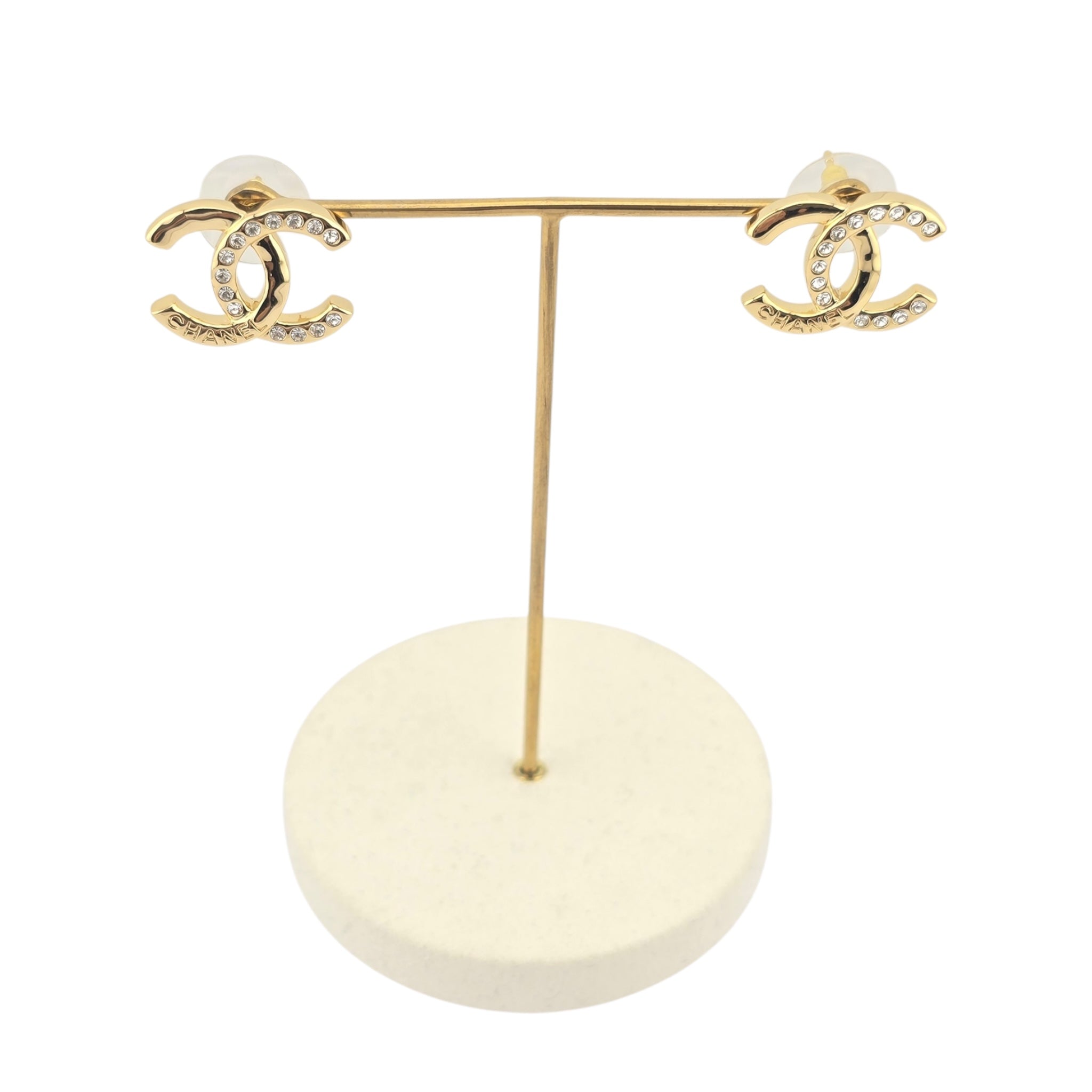Chanel CC Gold Stud Crystal Earrings 2024 CHANEL