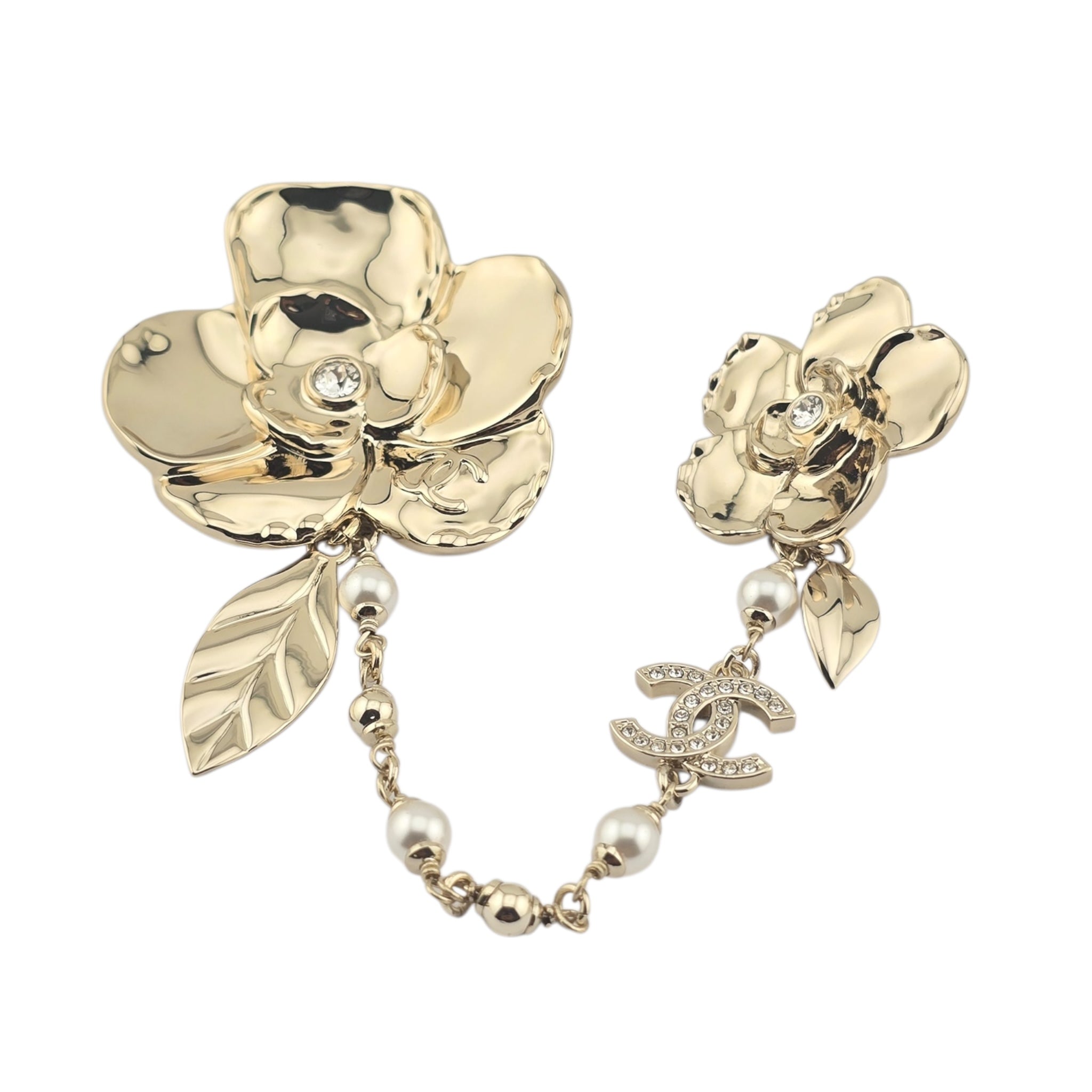 Chanel CC Camelia Chain Gold Brooch 2024 CHANEL