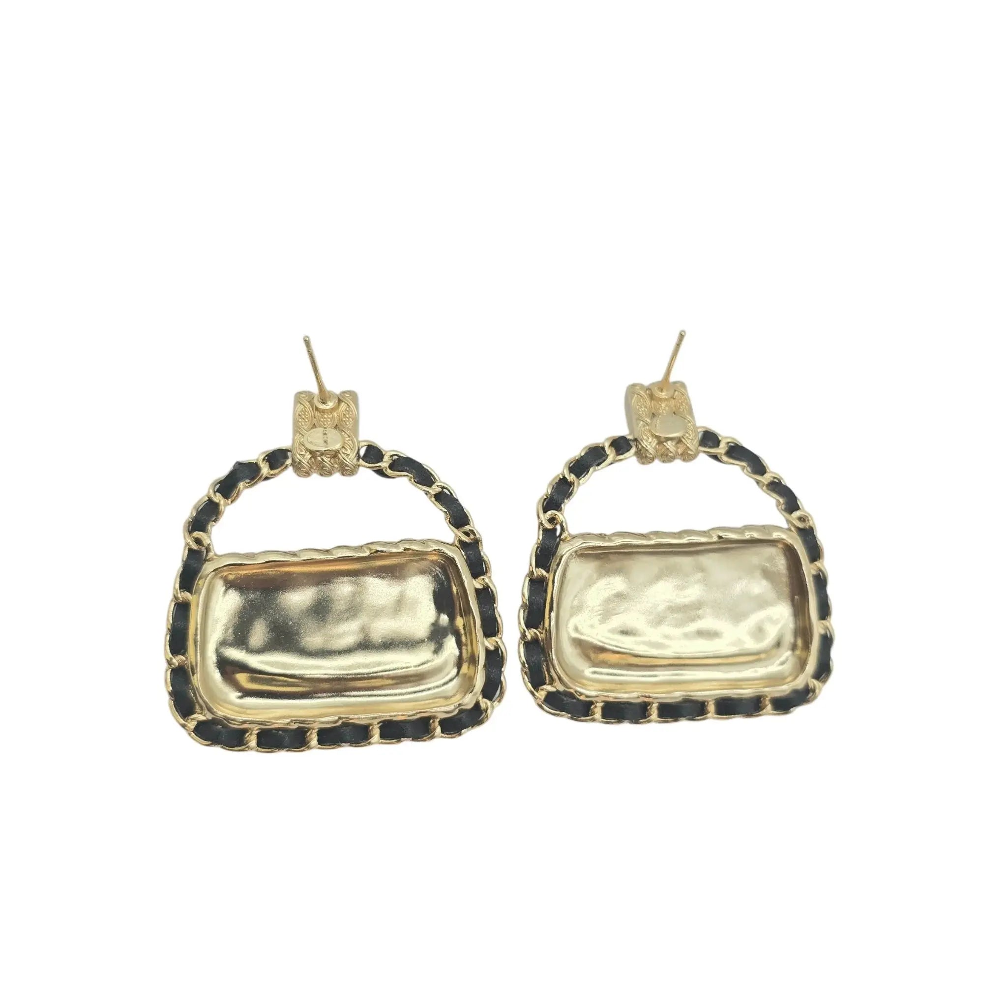 Chanel CC Gold Matelasse Leather Earrings B23 CHANEL