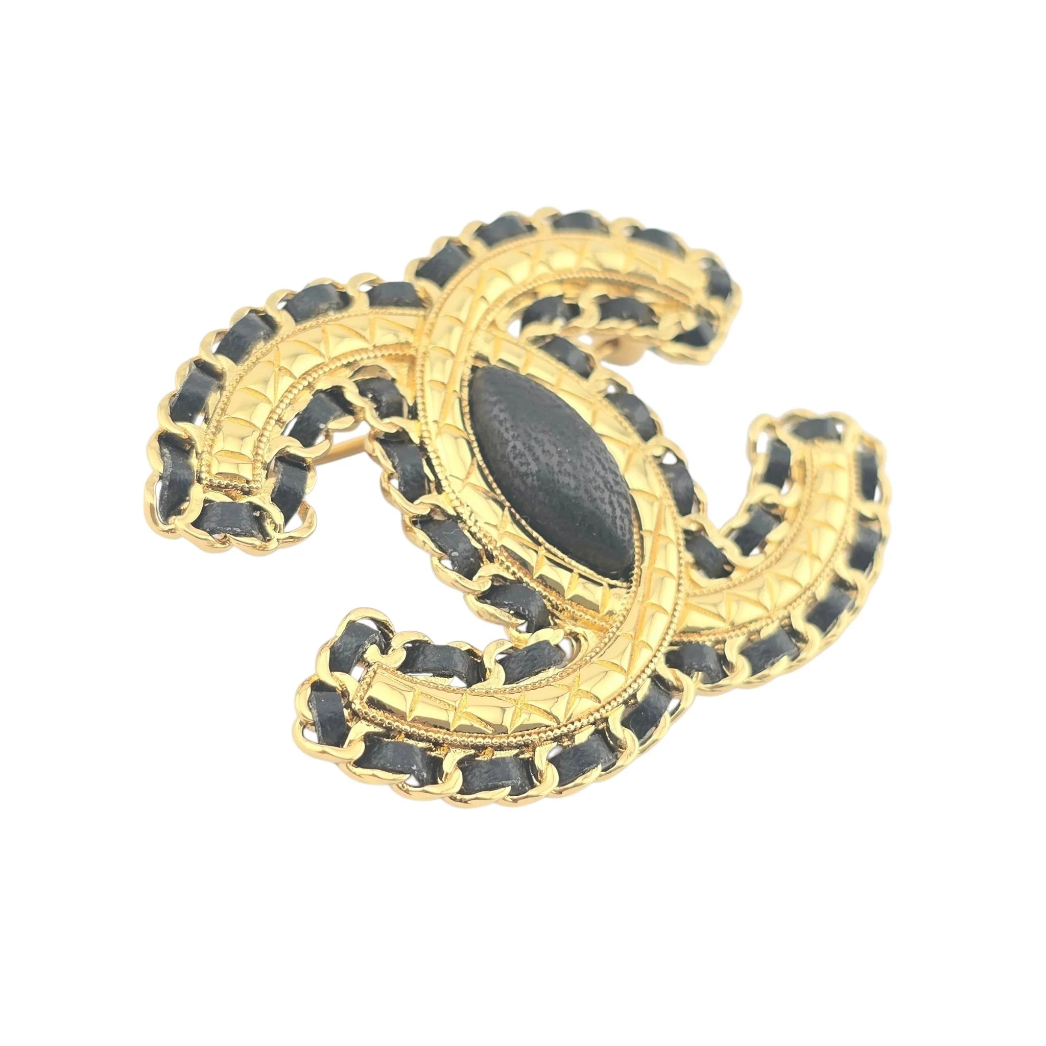 Chanel CC Gold Leather Brooch 2024 CHANEL