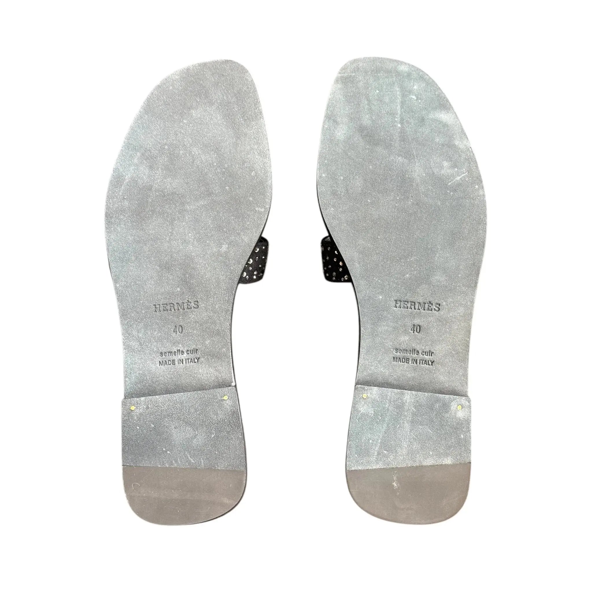 Hermes Oran Sandal Black Crystal Embellished Suede - 40 HERMES