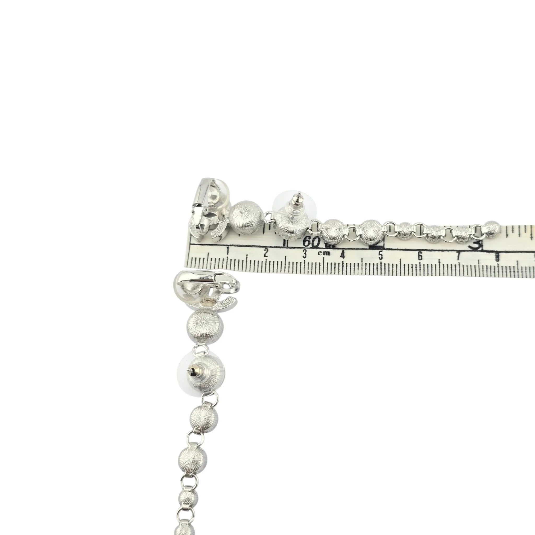 Chanel CC Crystal Cuff Climber Long Drop Earrings Silver 2023 CHANEL