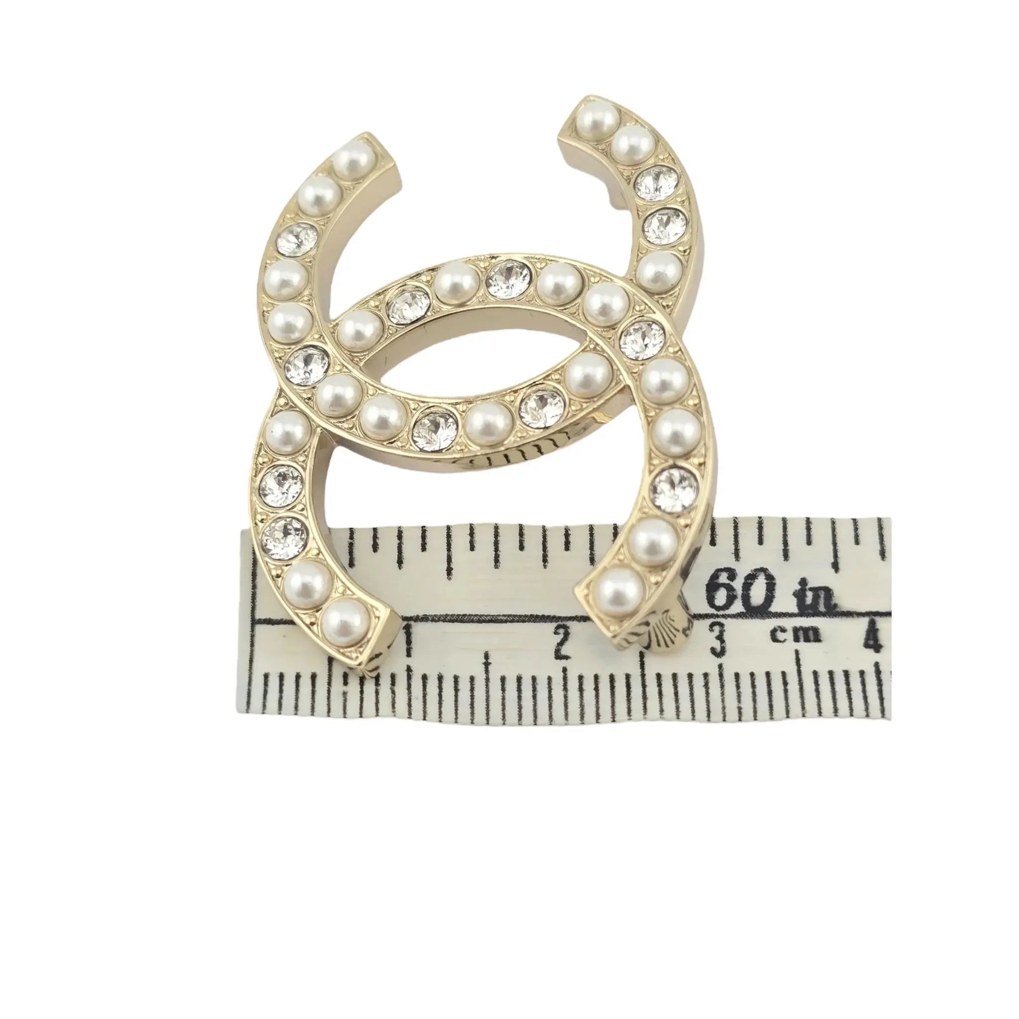 Chanel CC Gold Crystal Faux Pearl Brooch 2023 CHANEL