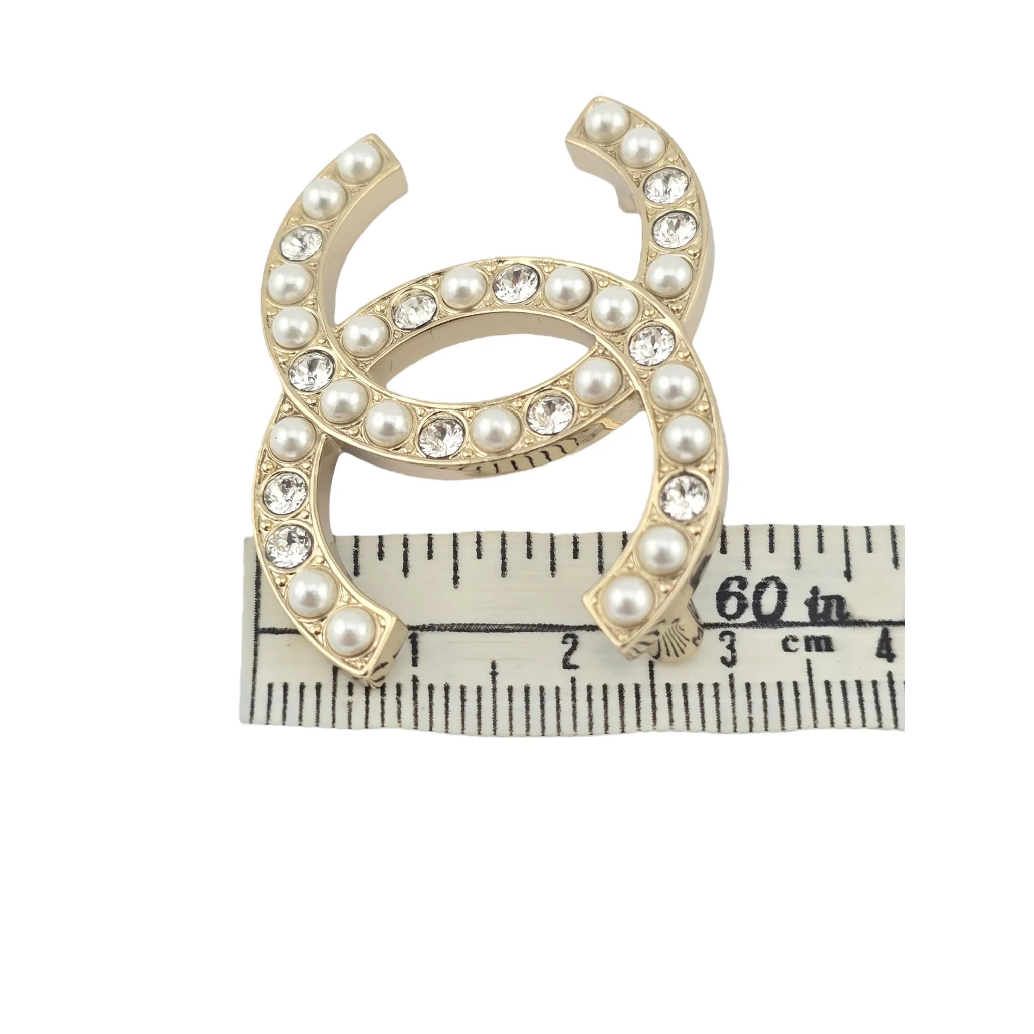 Chanel CC Gold Crystal Faux Pearl Brooch 2023 CHANEL