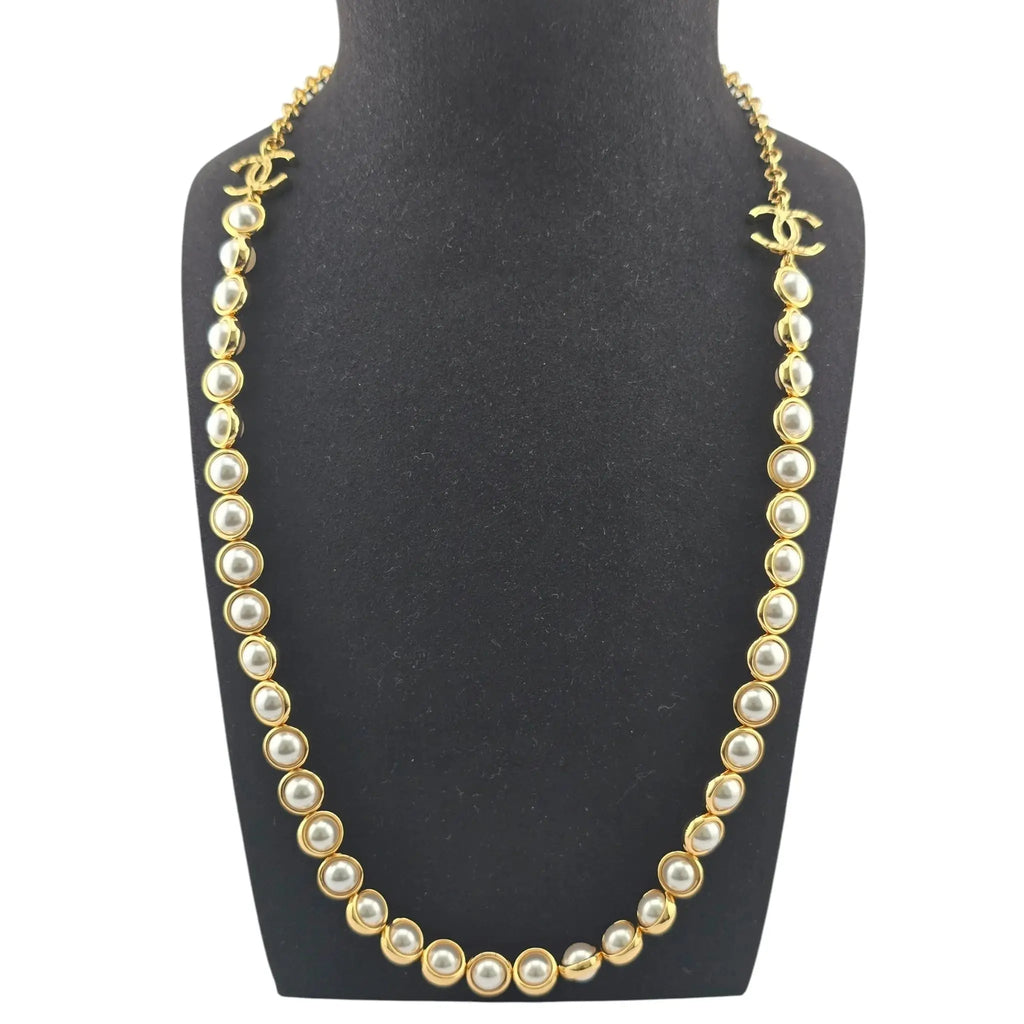 Chanel CC Long Gold Faux Pearl Necklace 2024 CHANEL