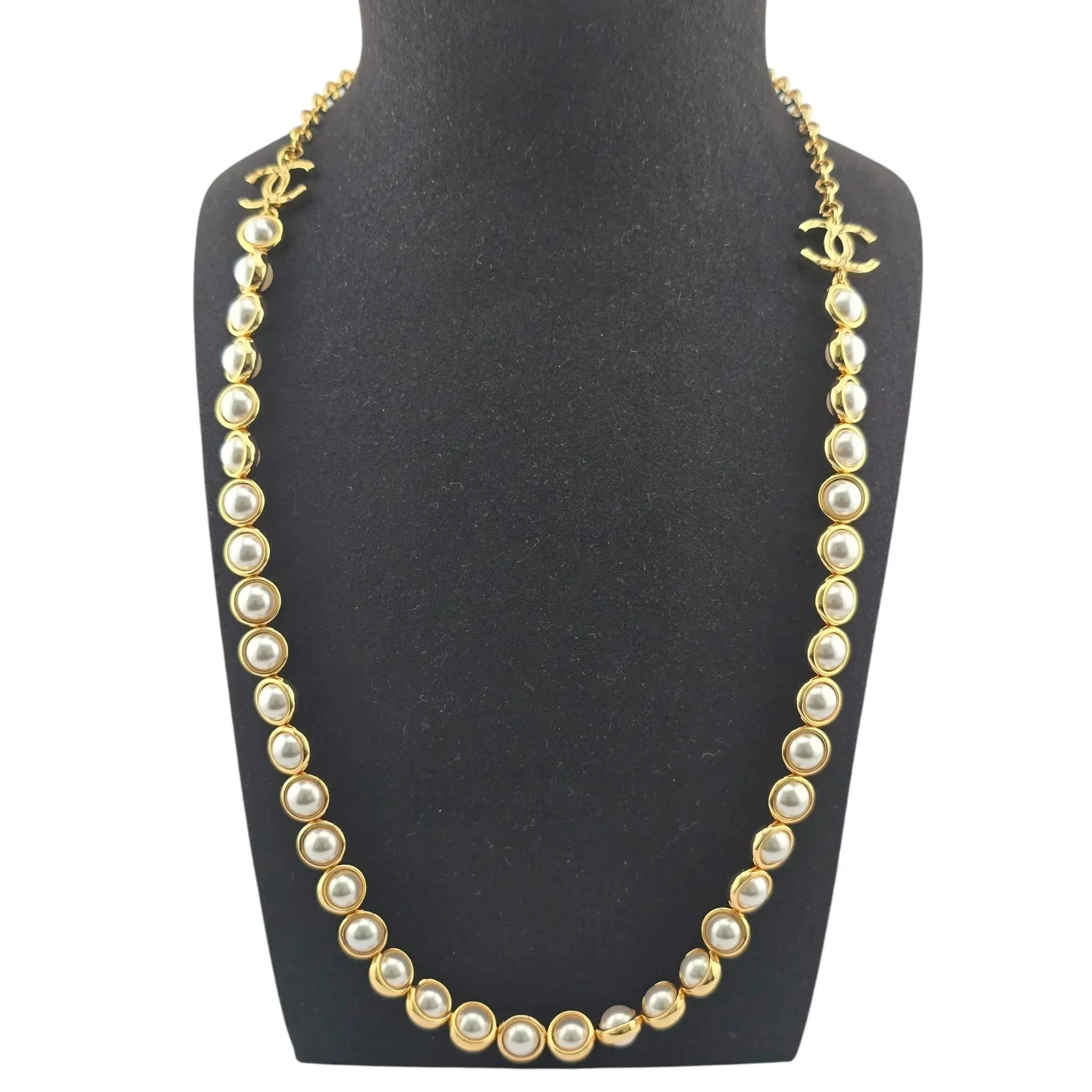 Chanel CC Long Gold Faux Pearl Necklace 2024 CHANEL
