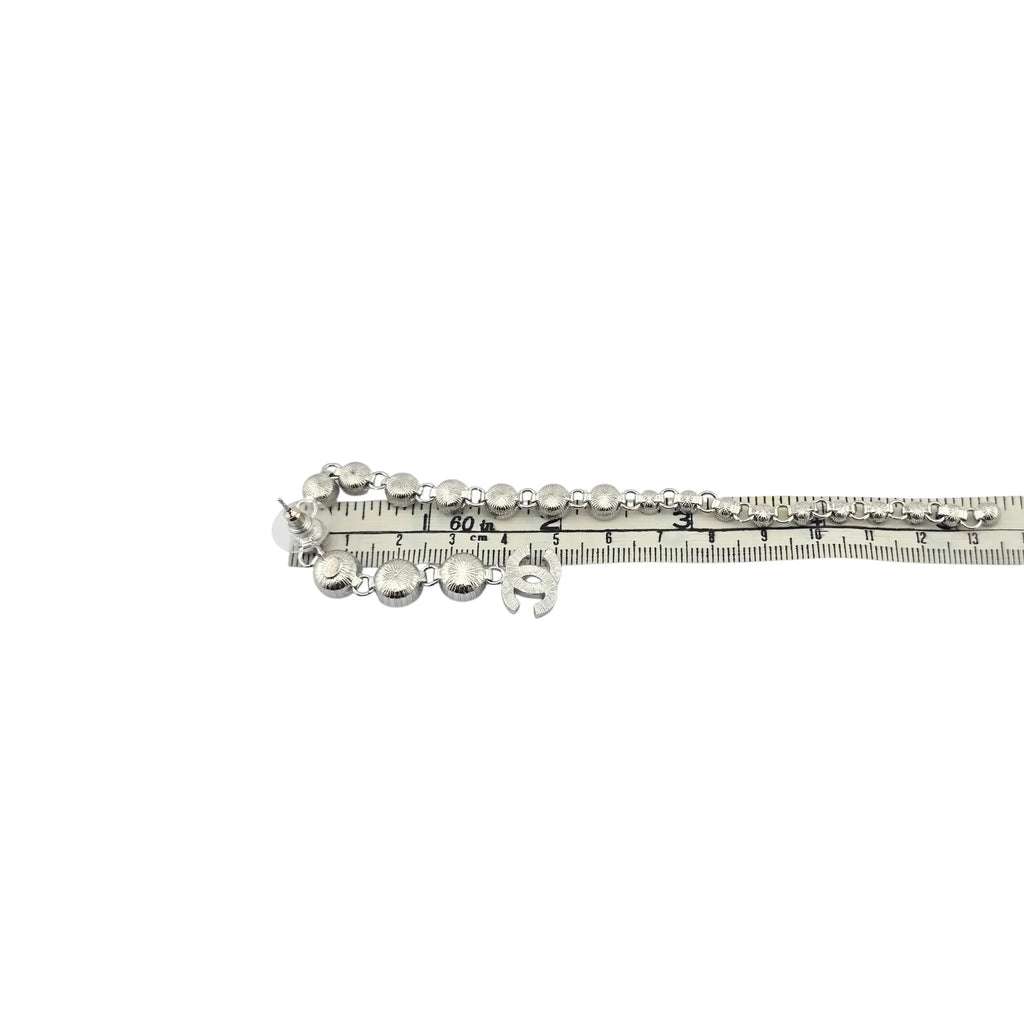 Chanel Crystal CC Long Drop Earrings Silver 2023 CHANEL