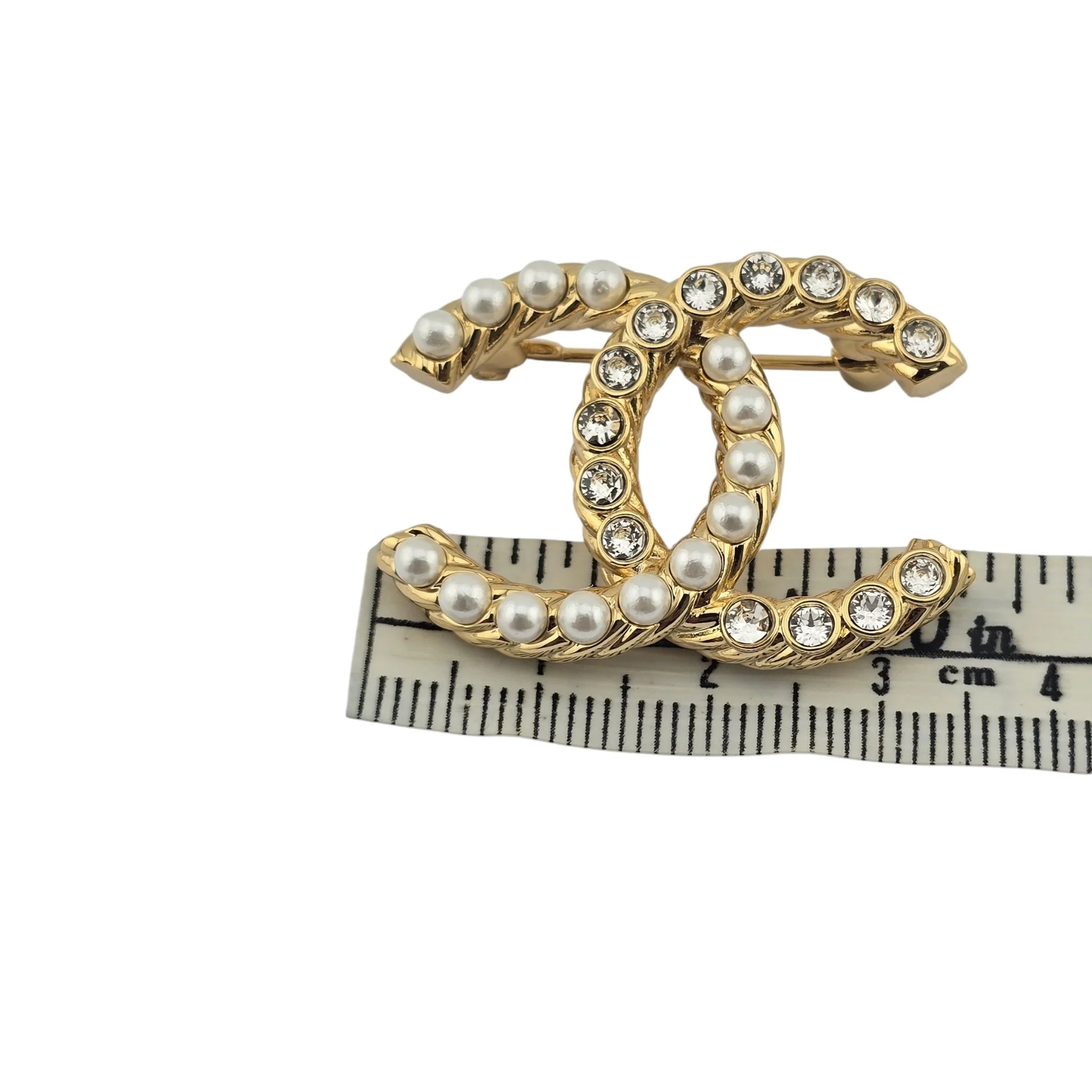 Chanel CC Gold Faux Pearls Crystals Brooch 2023 CHANEL