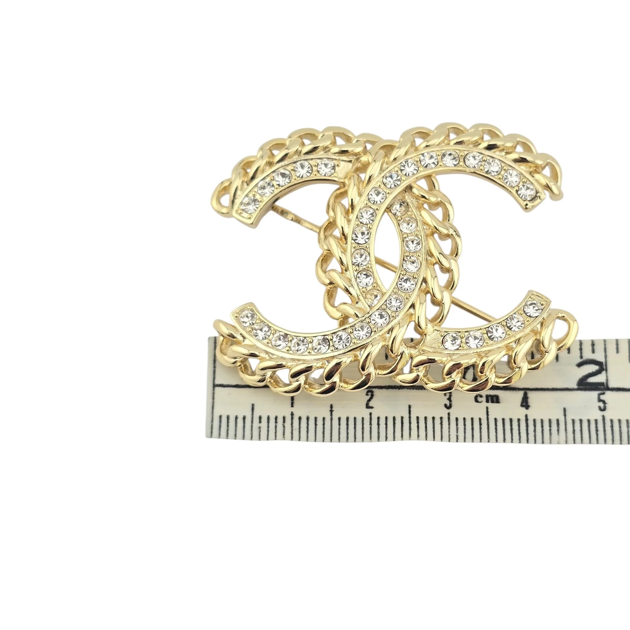 Chanel CC Chain Crystal Gold Brooch 2021 CHANEL