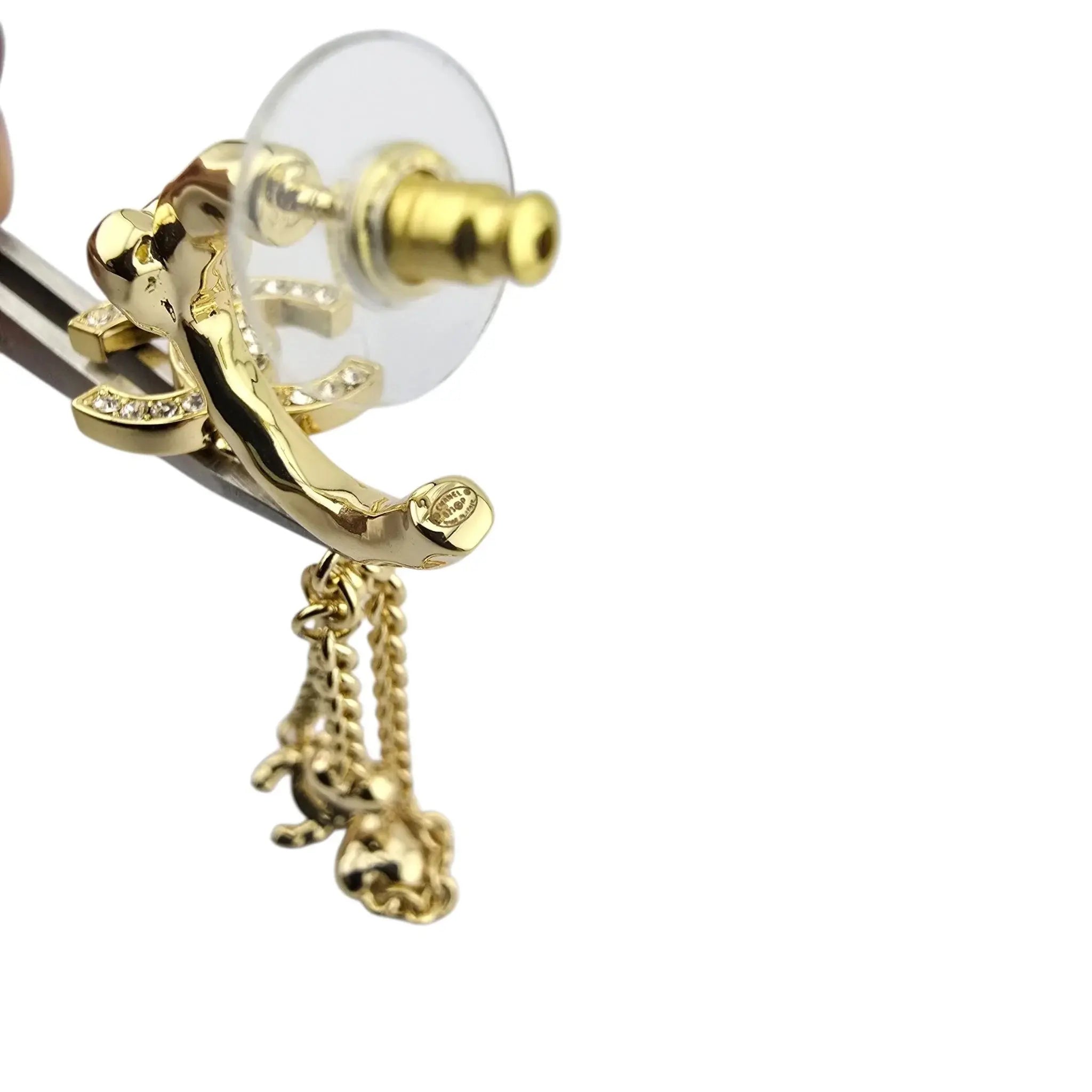 Chanel CC Chain Drop Gold Heart Hoop Earrings B23 CHANEL