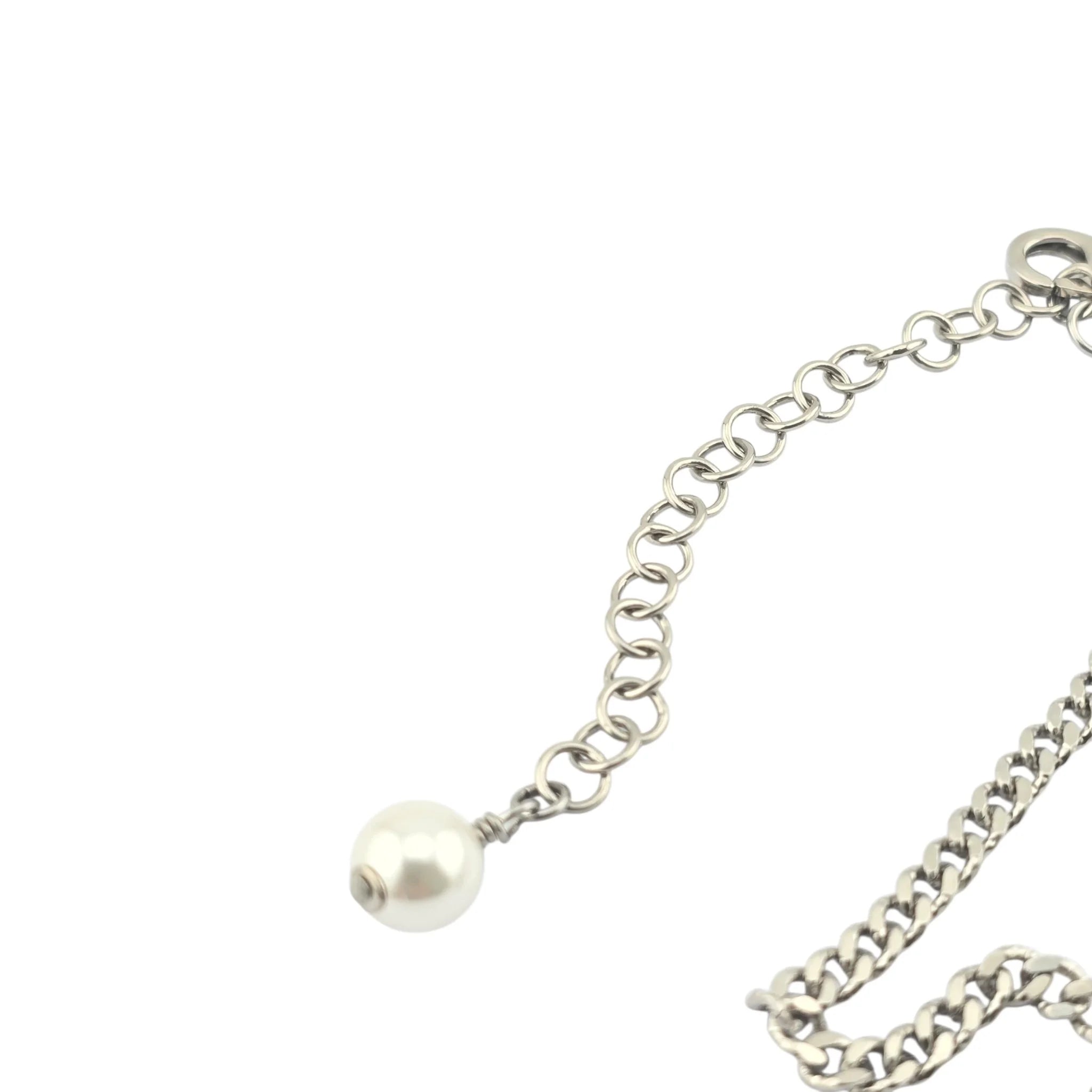 Chanel CC Silver Faux Pearl Logo Long Necklace 2023 CHANEL