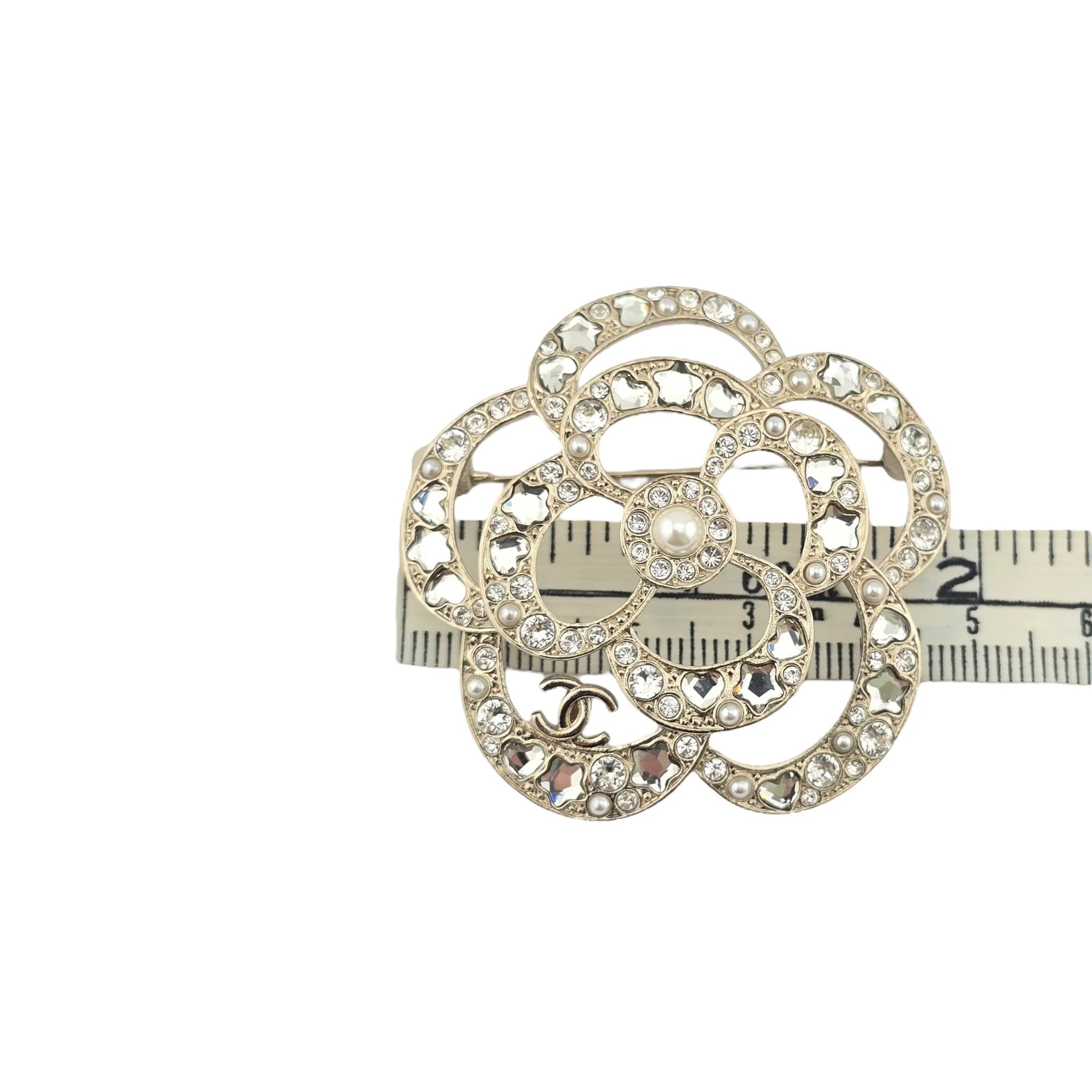 Chanel CC Gold Crystal Camellia Flower Brooch 2025 CHANEL