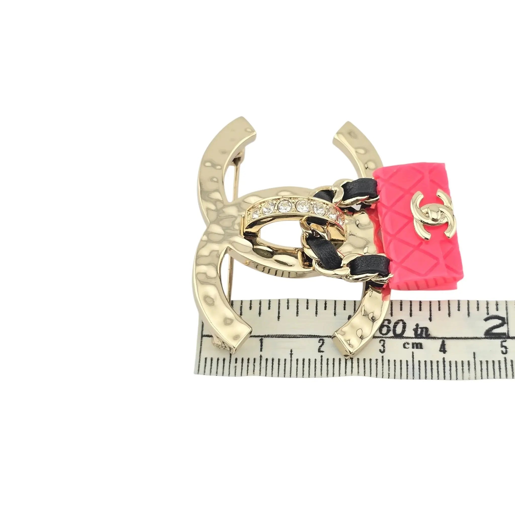 Chanel CC Crystal Resin Flap Bag Brooch Gold Pink 2023 CHANEL