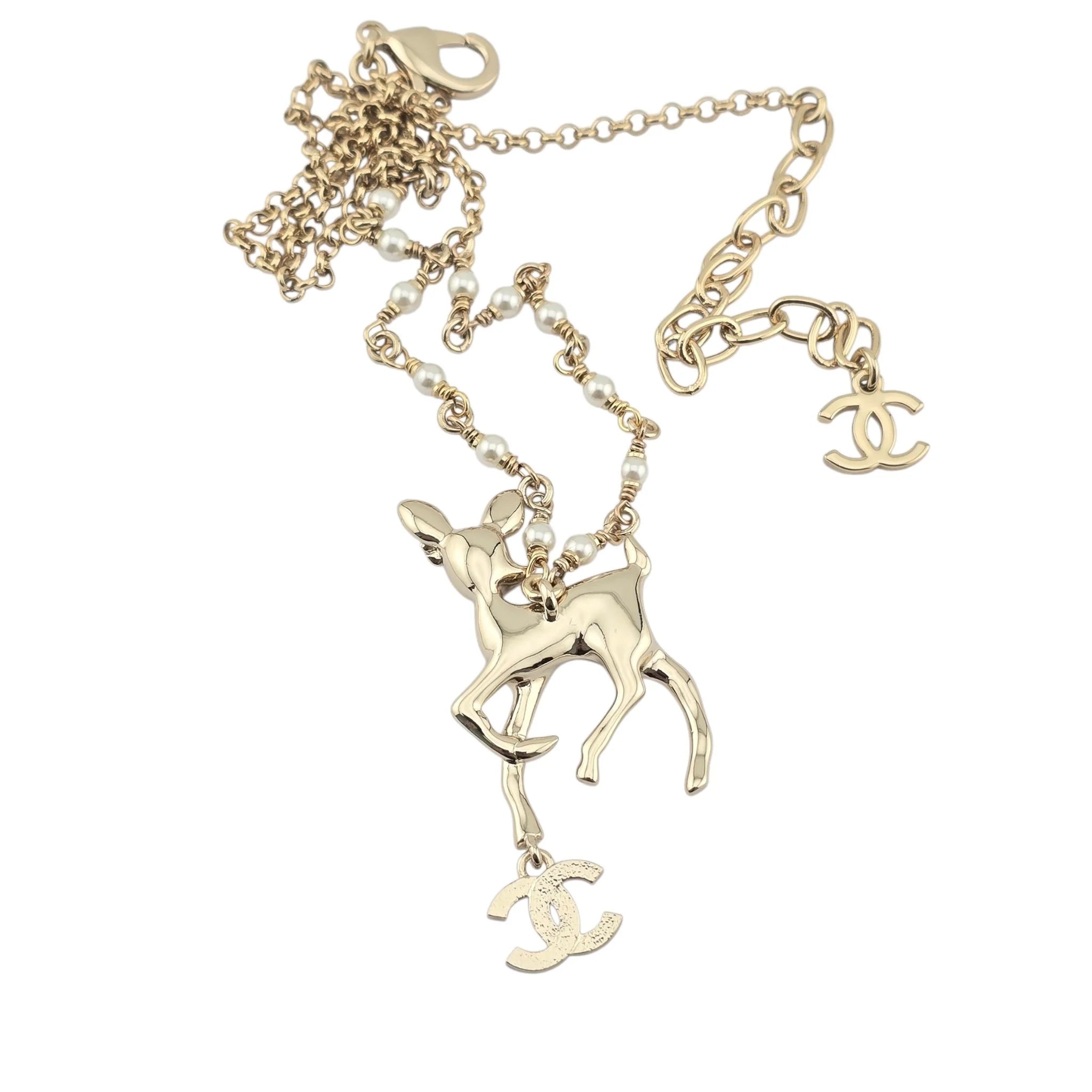 Chanel CC Deer Pendant Gold Necklace 2025 CHANEL
