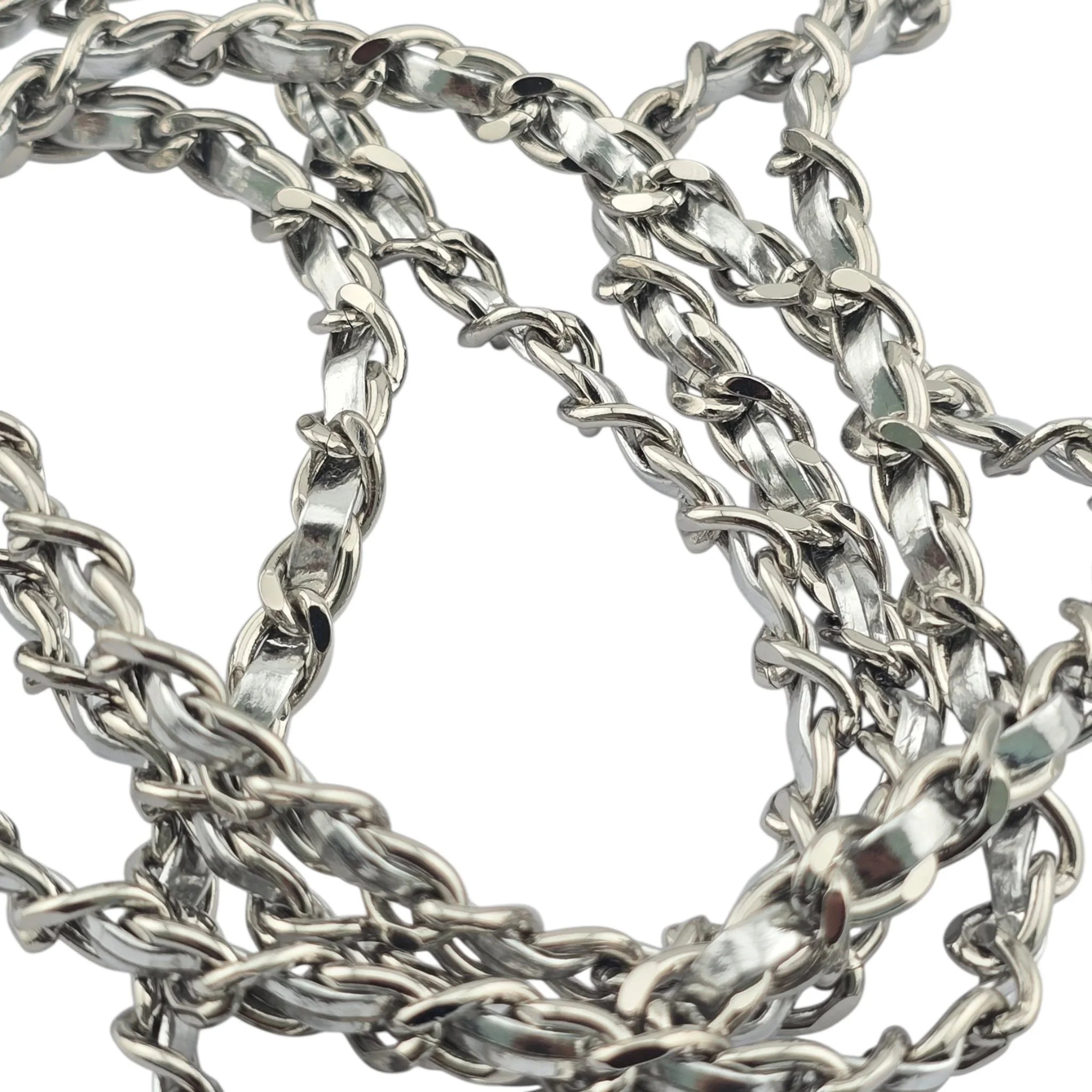 Chanel CC Metal Lambskin Strass Crystal Mini Bag Long Necklace Silver CHANEL