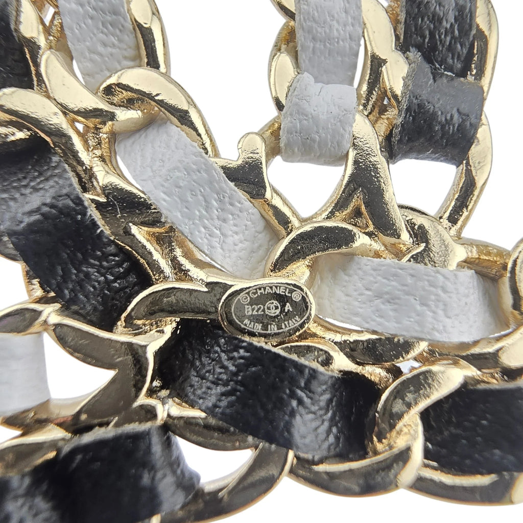 Chanel CC Lambskin Chain Brooch Black White Gold 2022 CHANEL