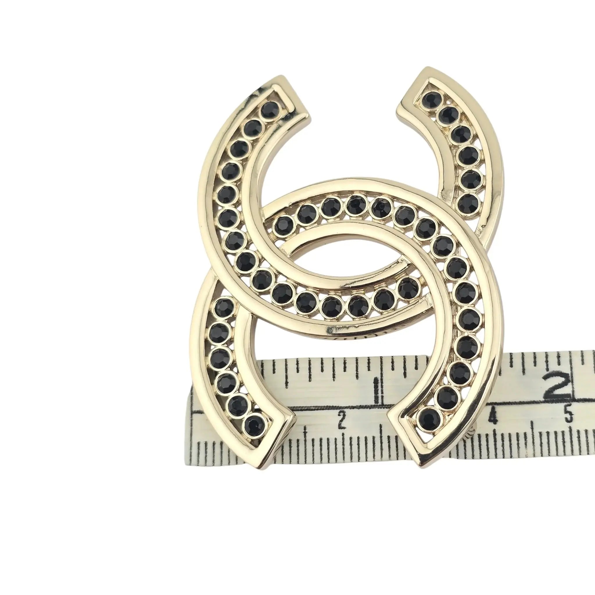 Chanel CC Metal Crystal Brooch Gold Black CHANEL
