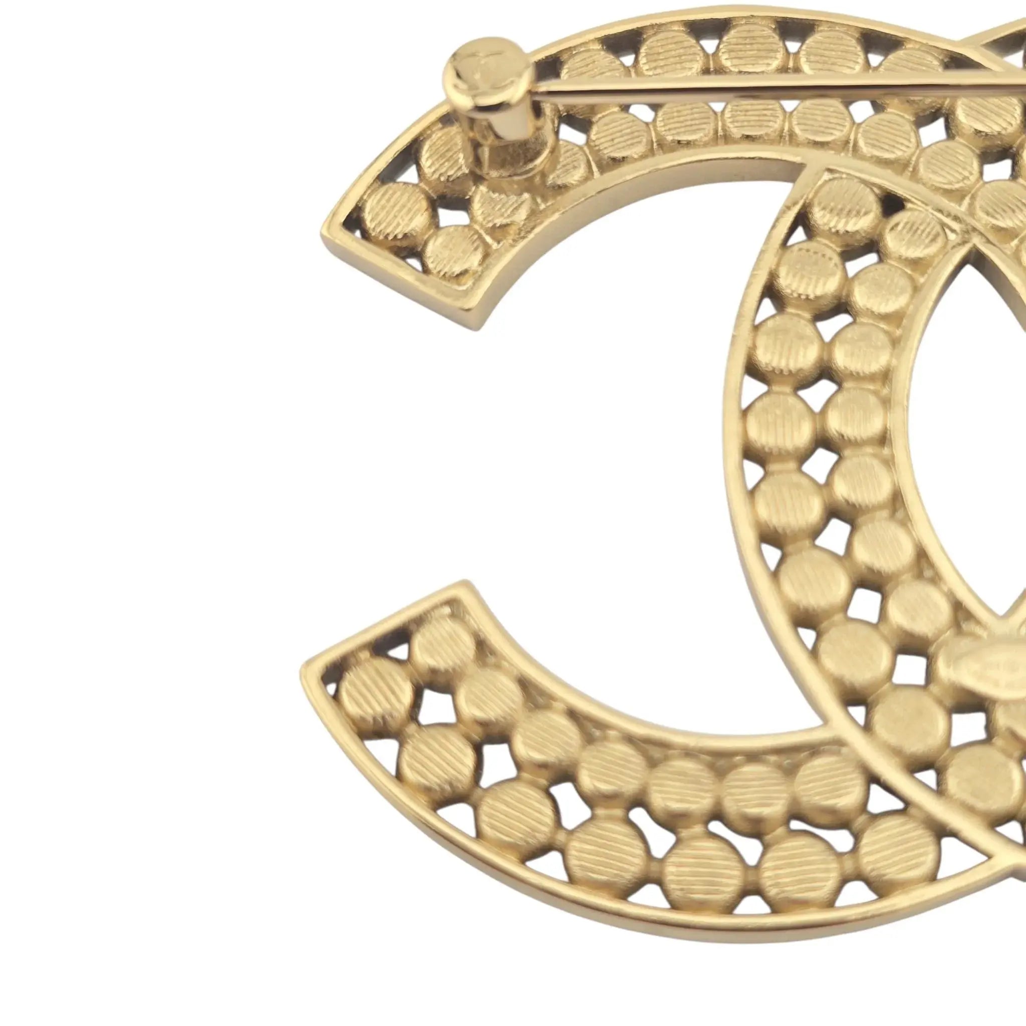 Chanel CC Metal Crystal Brooch Gold 2023 CHANEL