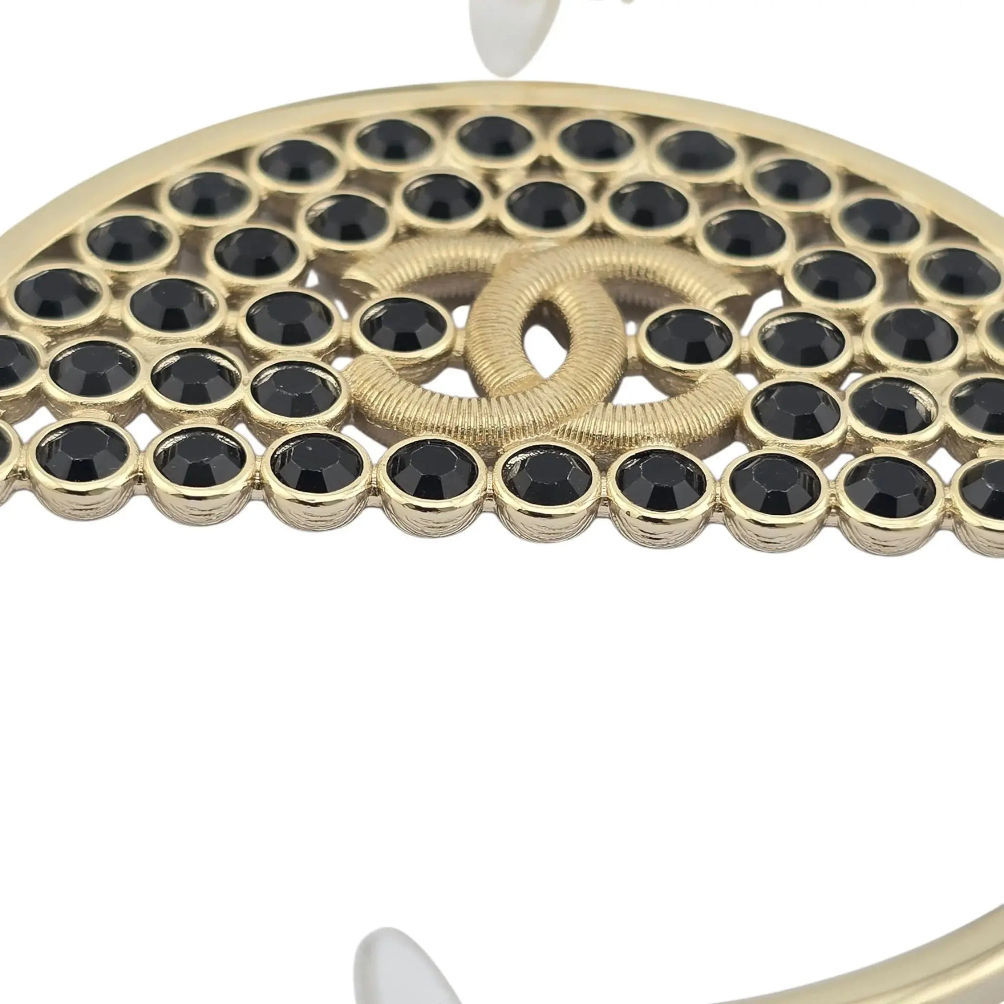 Chanel CC Black Crystal Gold Hoop Earrings SS23 CHANEL