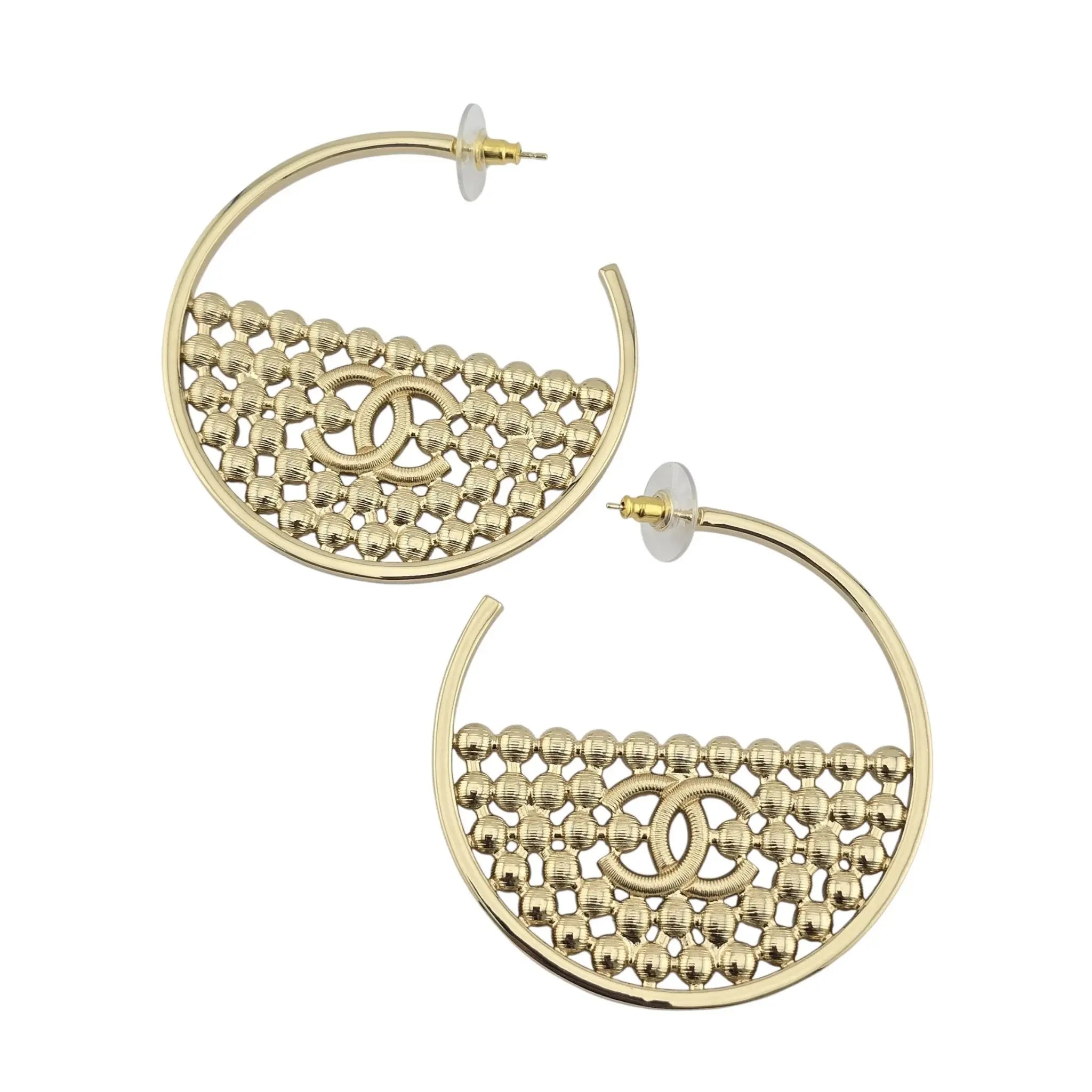 Chanel CC Crystal Gold Hoop Earrings SS23 CHANEL