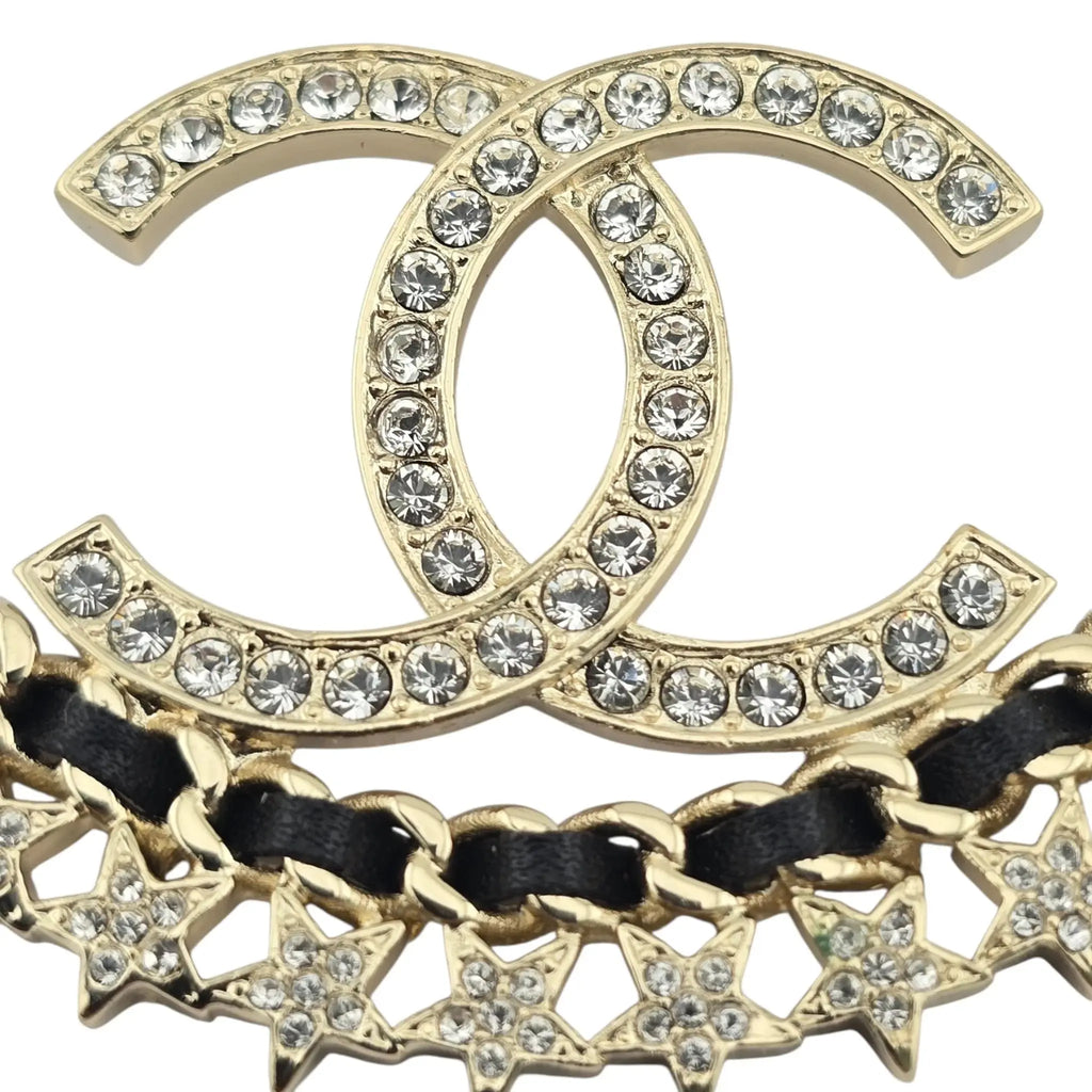 Chanel CC Large Hoop Earrings Crystal/Leather CHANEL
