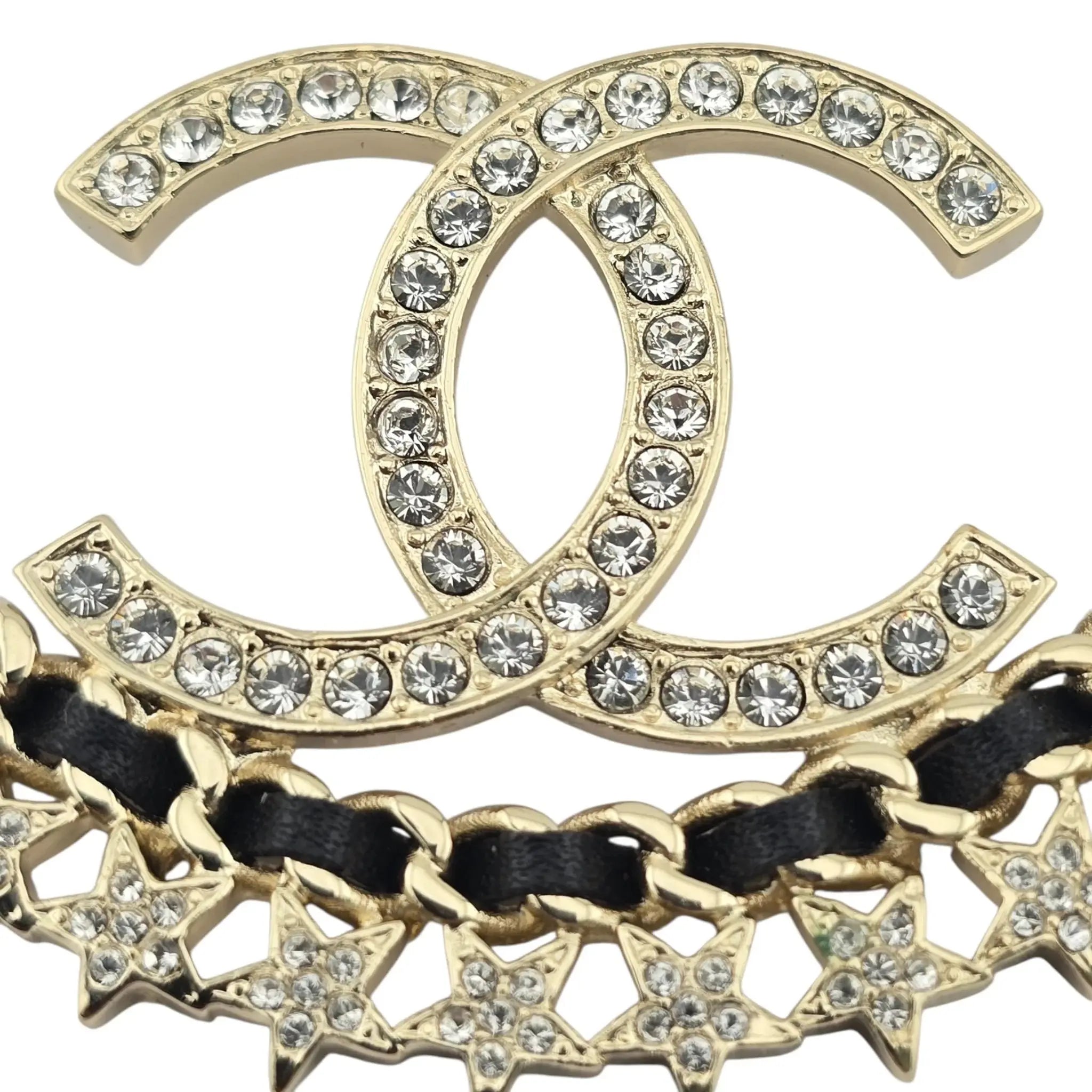 Chanel CC Large Hoop Earrings Crystal/Leather CHANEL