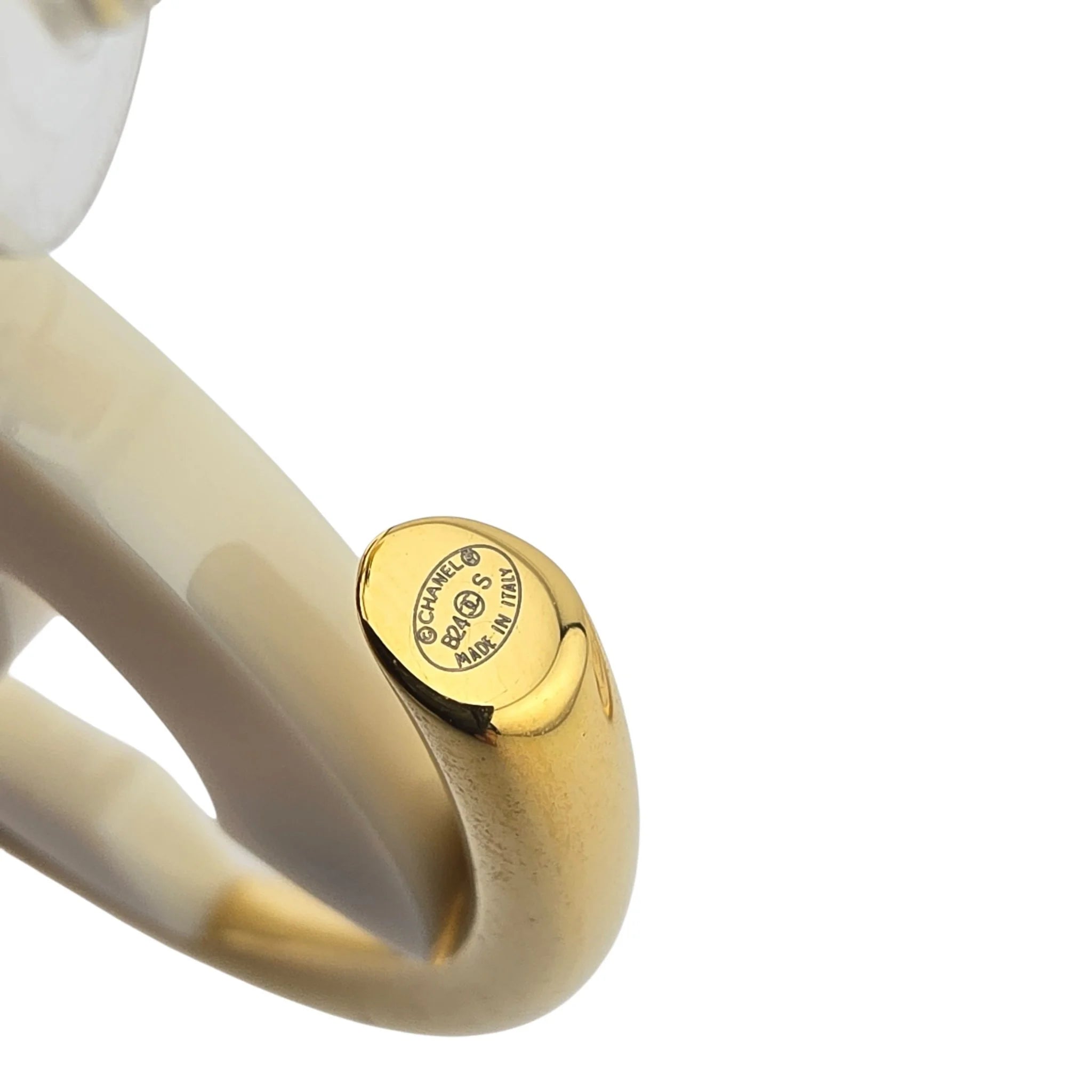 Chanel CC White/Gold Hoop Earrings B24 CHANEL