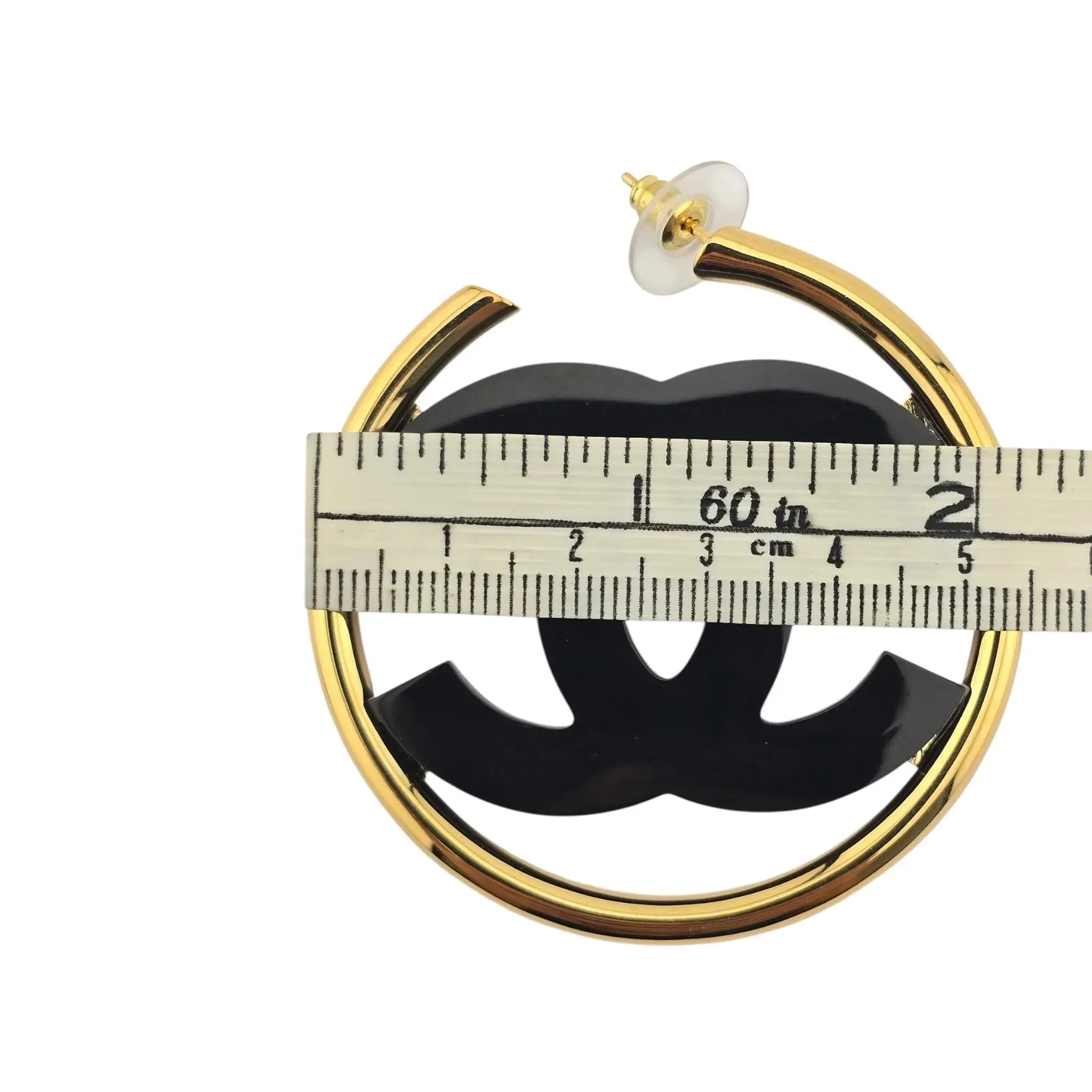 Chanel CC Black/Gold Hoop Earrings B24 CHANEL