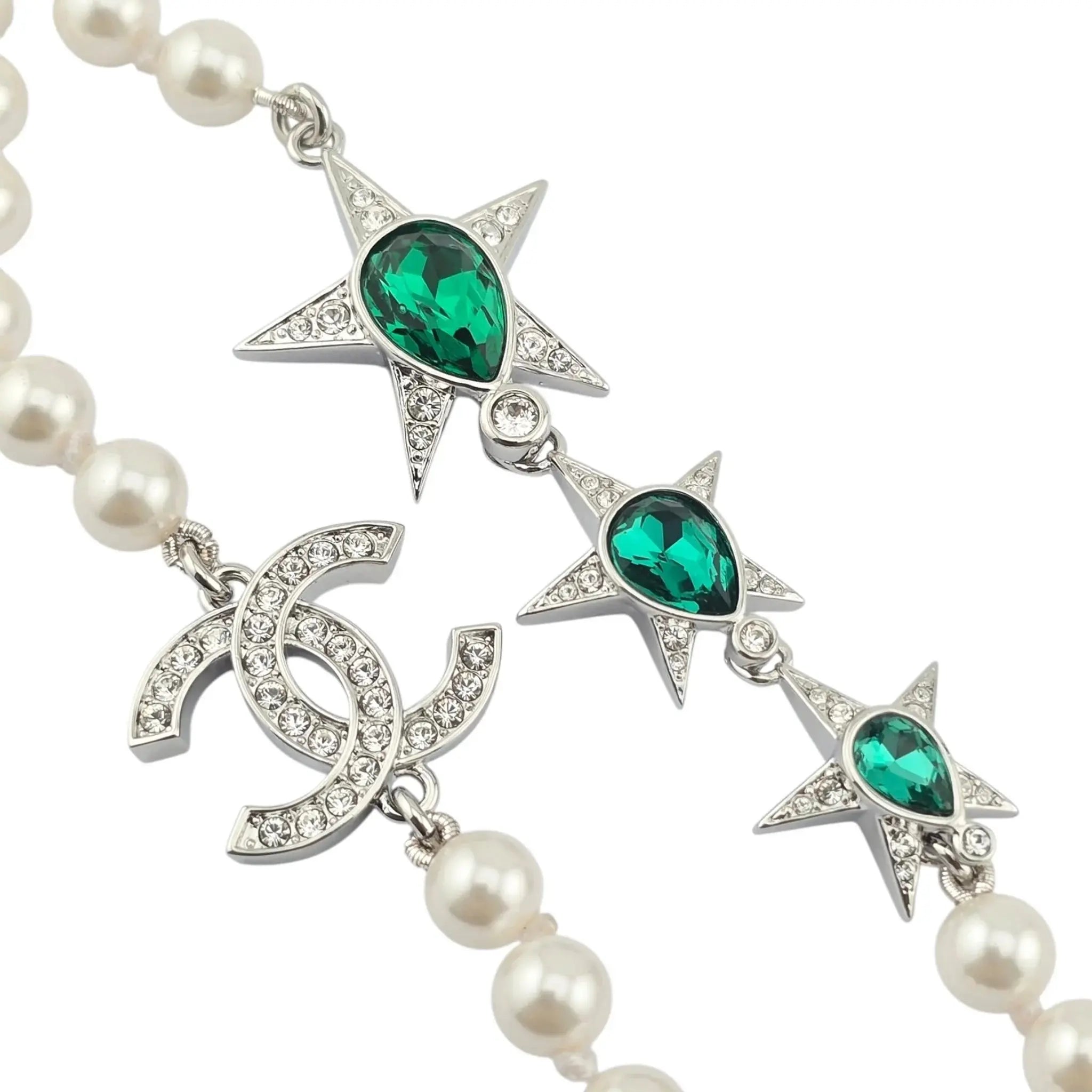Chanel CC Long Faux Pearl Green Necklace 2023 CHANEL