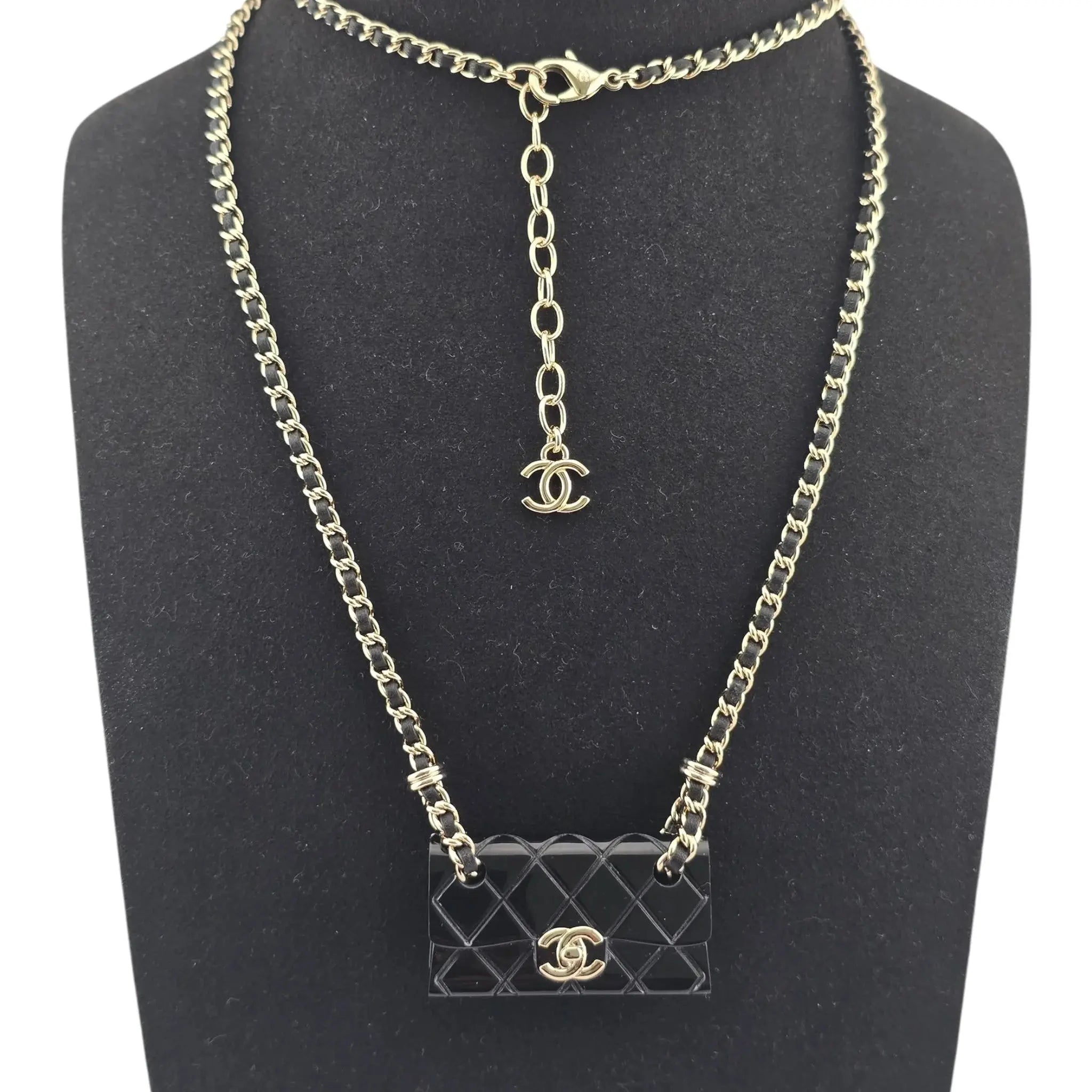 Chanel CC Matelasse Black Resin Bag Necklace 2023 CHANEL