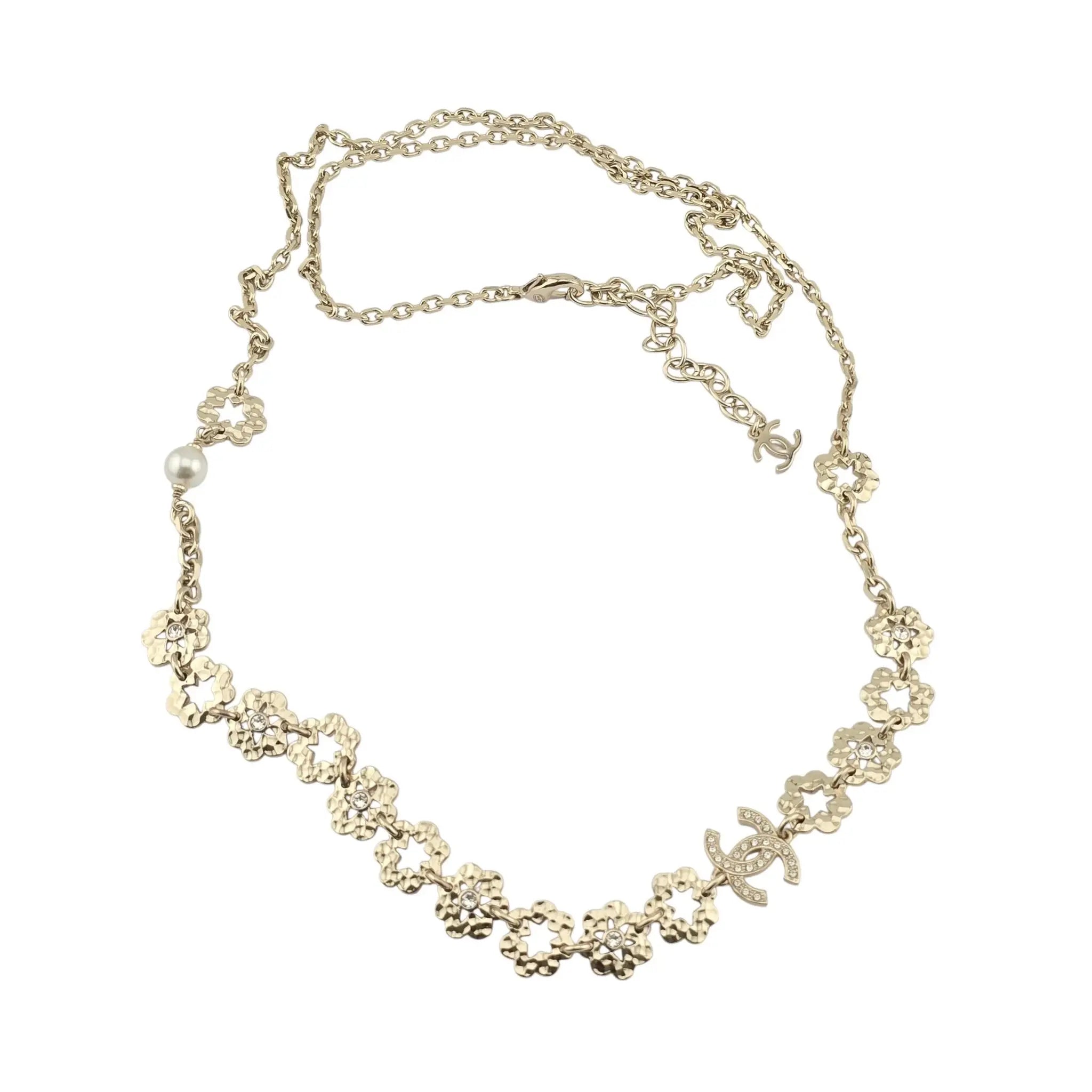 Chanel CC Long Necklace Gold Metal Floral Necklace 2025 CHANEL