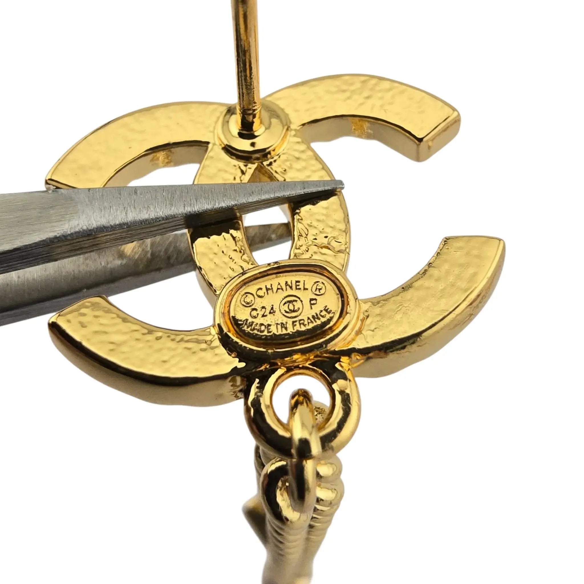 Chanel CC Crystal Pearl Quilted Chain Drop Earrings Gold CHANEL