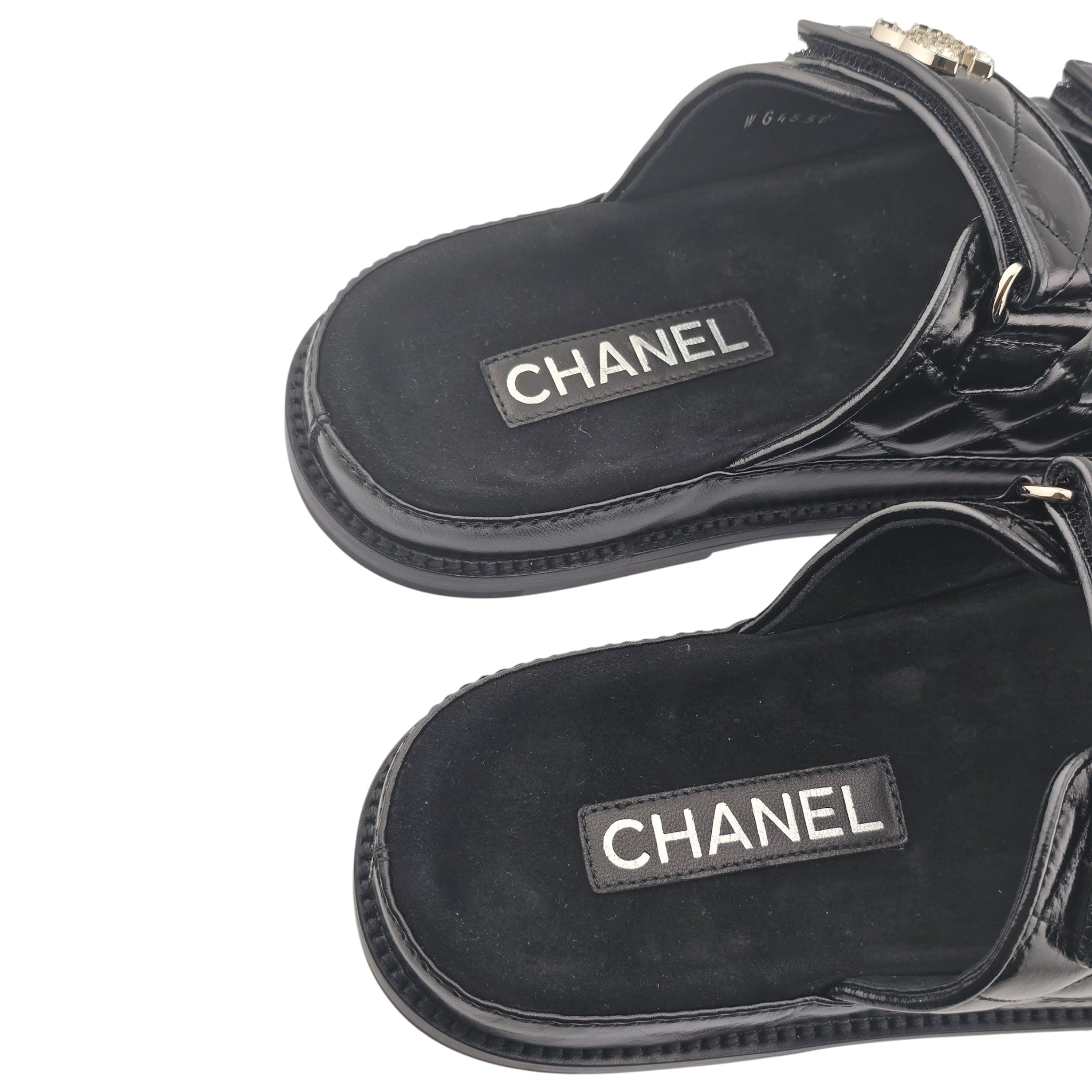 Chanel CC Dad Backless Black Quilt Sandals
