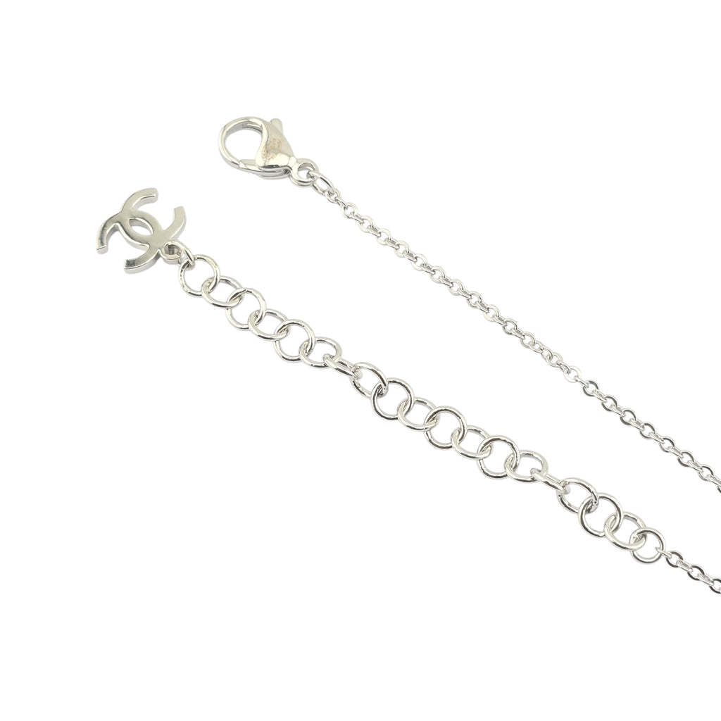 Chanel CC Crystal Heart Silver Necklace