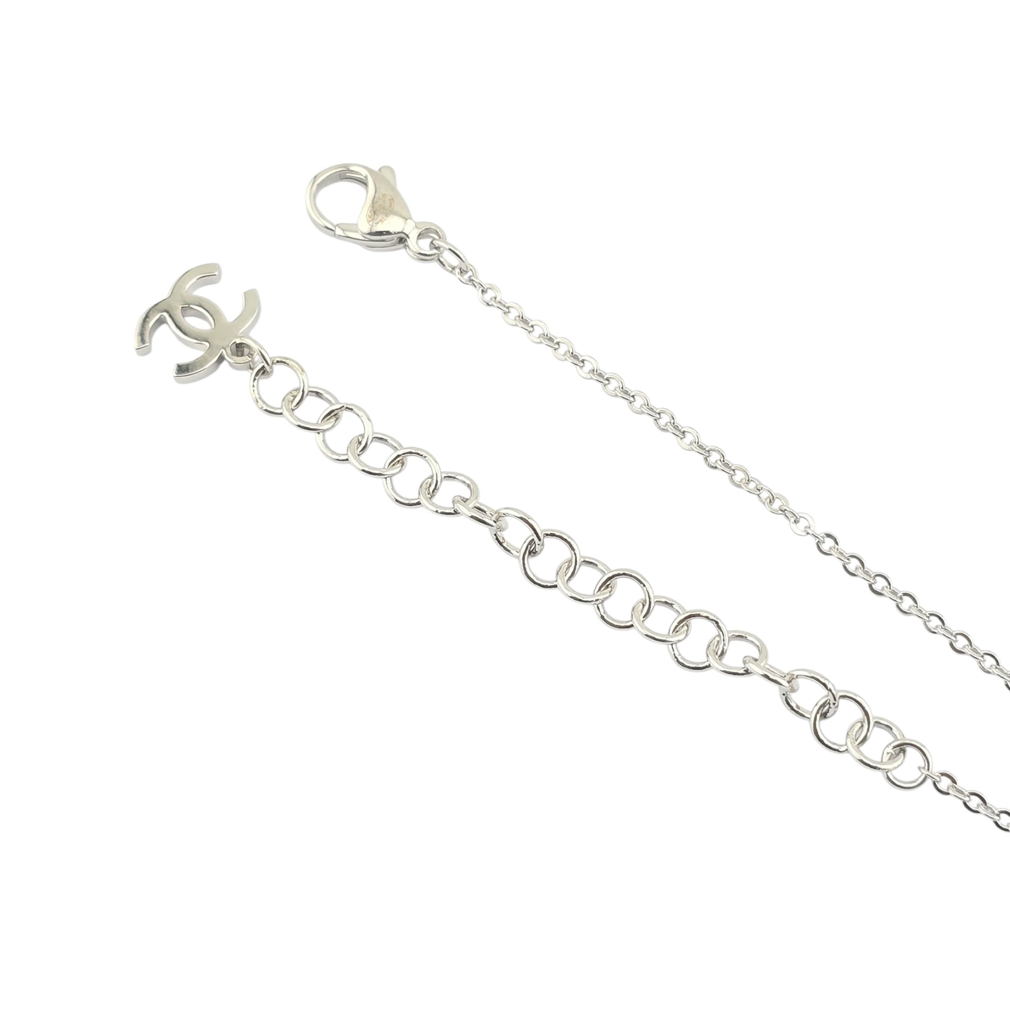 Chanel CC Crystal Heart Silver Necklace
