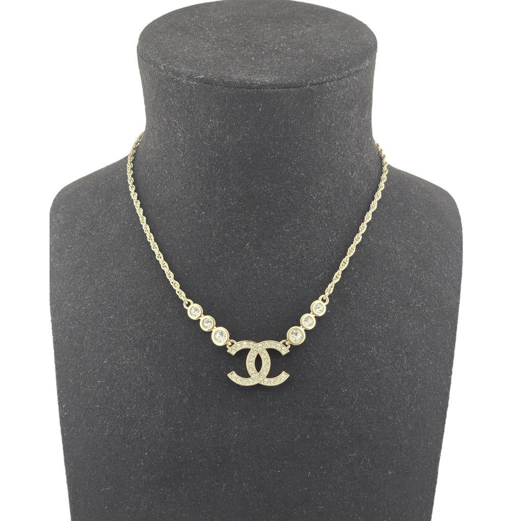Chanel CC Metal Crystal Link Pendant Necklace Gold 2025 CHANEL